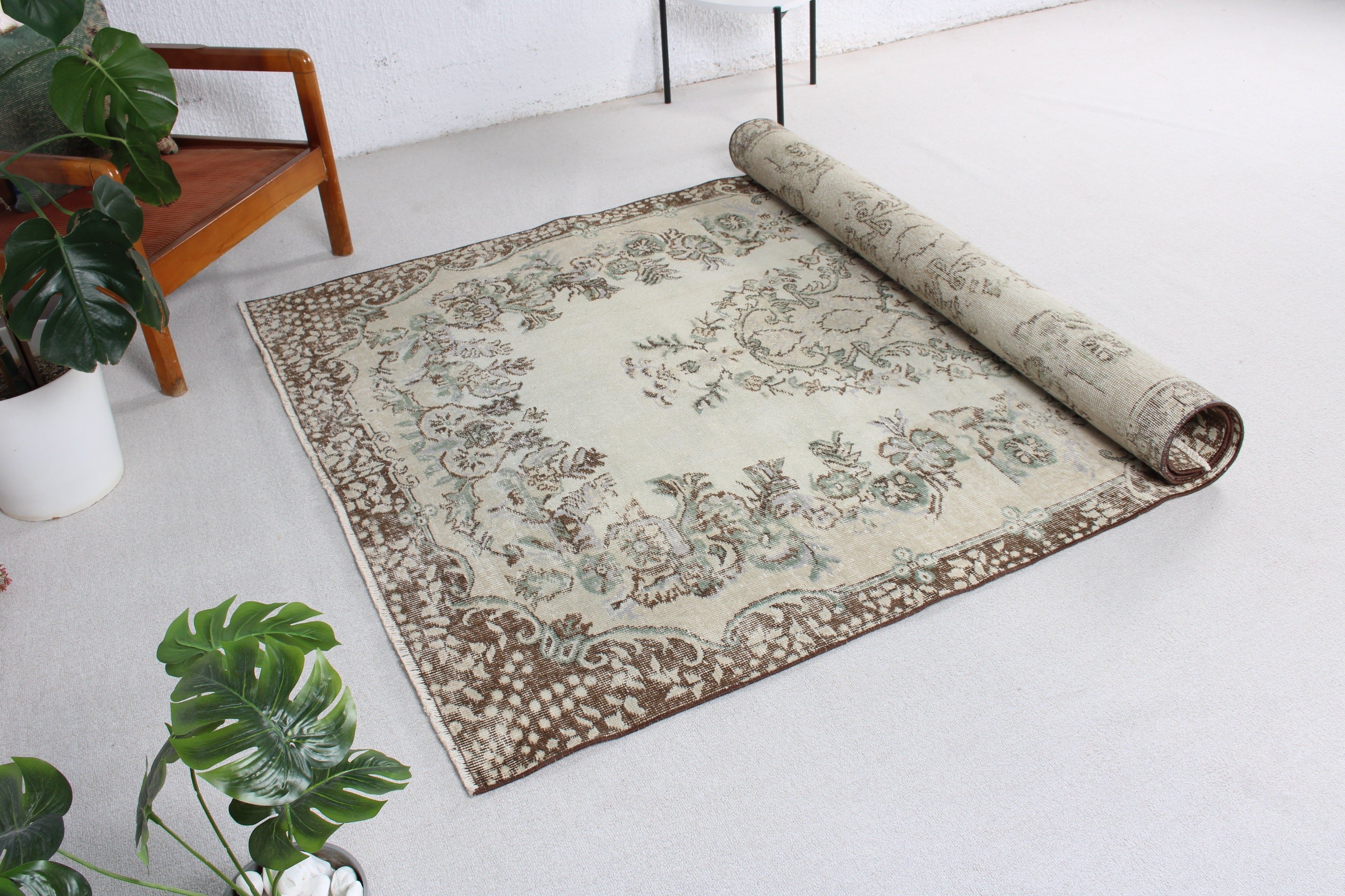 Vintage Halılar, Boho Halılar, 5x8,7 ft Büyük Halılar, Kahverengi Açıklama Halısı, Oturma Odası Halıları, Türk Halıları, Salon Halısı, Modern Halılar, El Dokuma Halılar