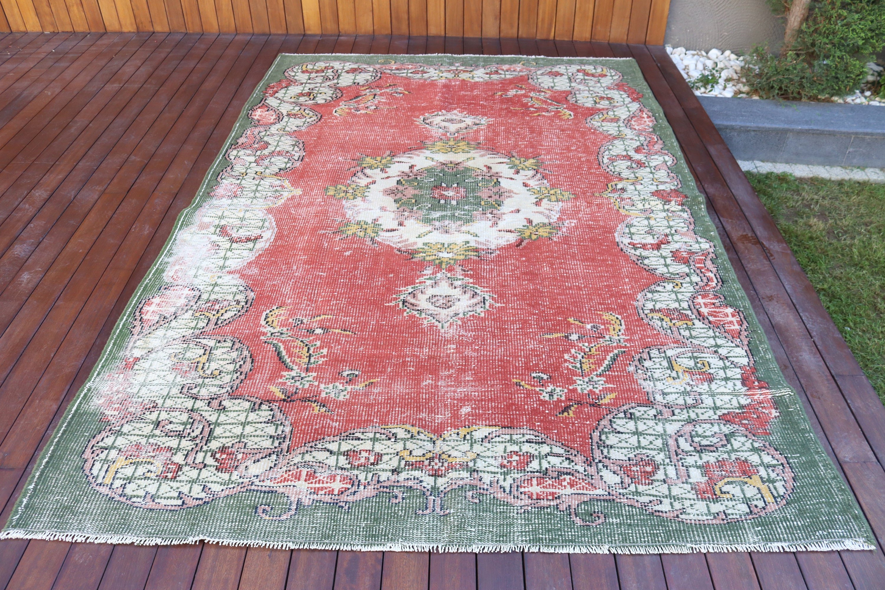 Türk Halıları, Ofis Halısı, Vintage Halı, Kırmızı 6x8.6 ft Büyük Halılar, Yemek Odası Halıları, Yer Halısı, Geometrik Halılar, Büyük Boho Halıları