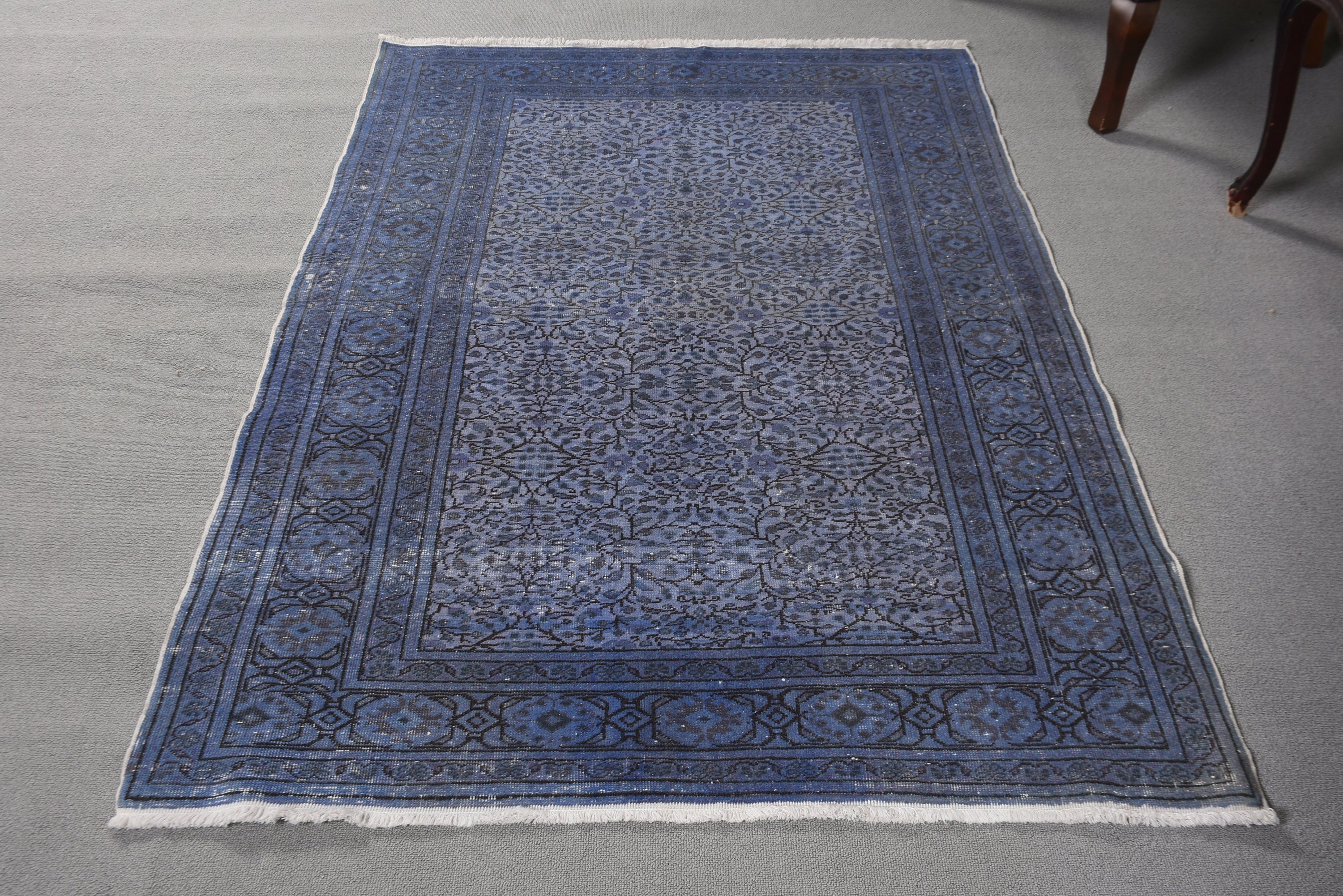 Tribal Halı, 3.8x5.6 ft Accent Halı, Yatak Odası Halıları, Türk Halısı, Açıklama Halıları, Boho Accent Halı, Vintage Halı, Düz Dokuma Halılar, Mavi Yer Halısı