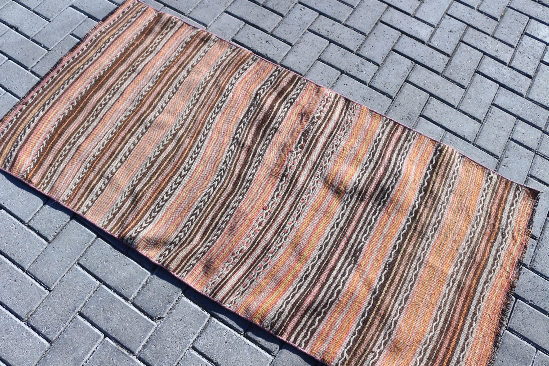 Car Mat Rug, Brown Moroccan Rugs, Wool Rug, Vintage Rug, Kilim, Old Rug, 2.6x5.3 ft Small Rugs, Rugs for Entry, Turkish Rug, Kitchen Rug