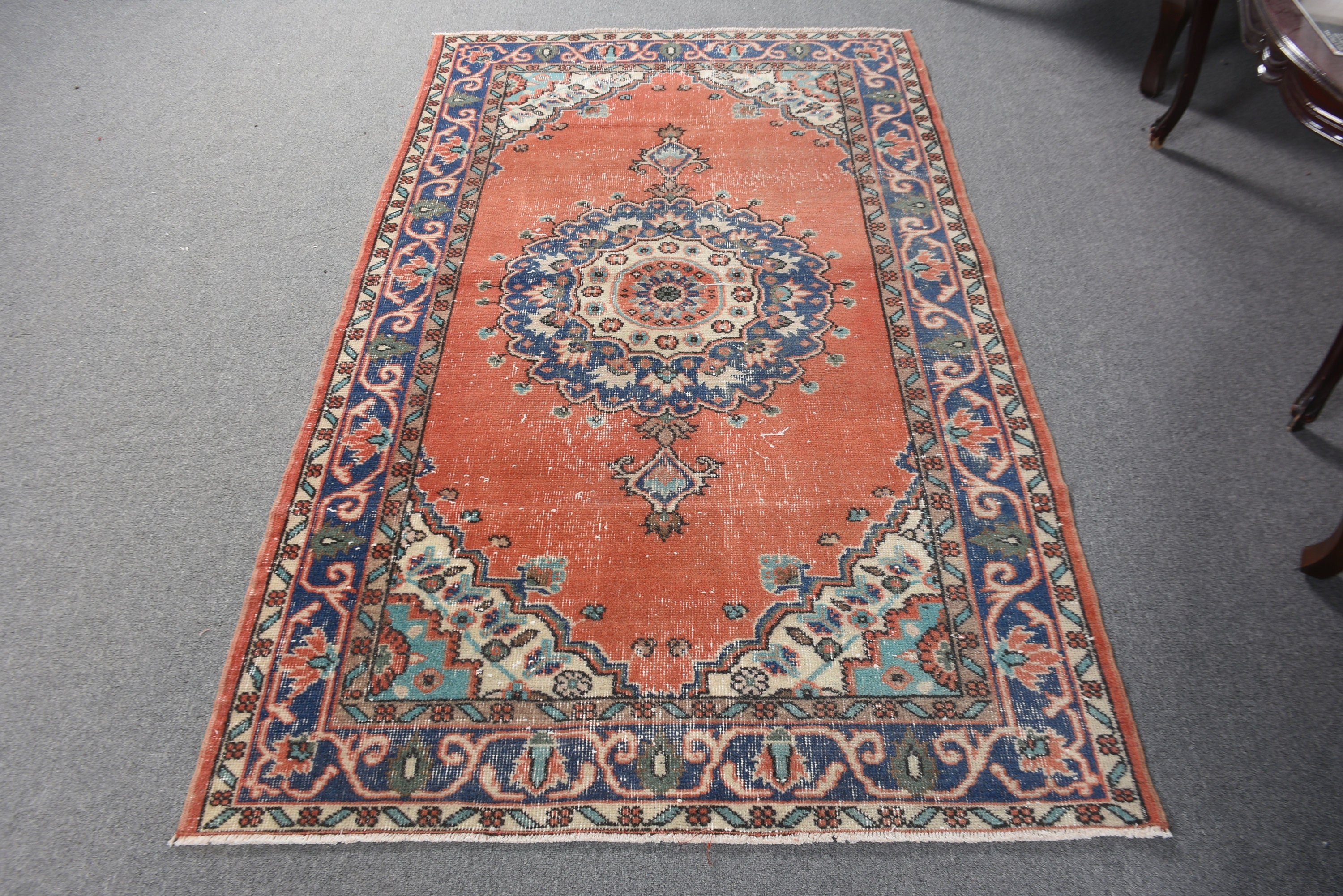 Kırmızı Oryantal Halılar, Antika Halı, 3.8x6.6 ft Alan Halısı, Yer Halısı, Türk Halısı, Boho Alan Halıları, Vintage Halı, Geniş Alan Kilim Halıları