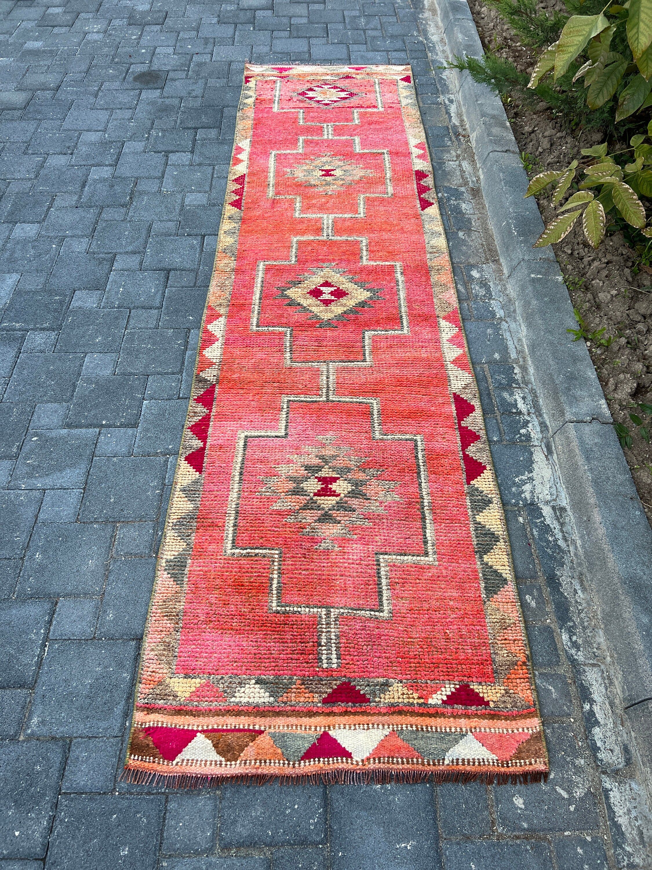 Corridor Rugs, Pink  2.7x10.8 ft Runner Rug, Hallway Rug, Vintage Rug, Oriental Rug, Muted Rug, Turkish Rug, Home Decor Rug