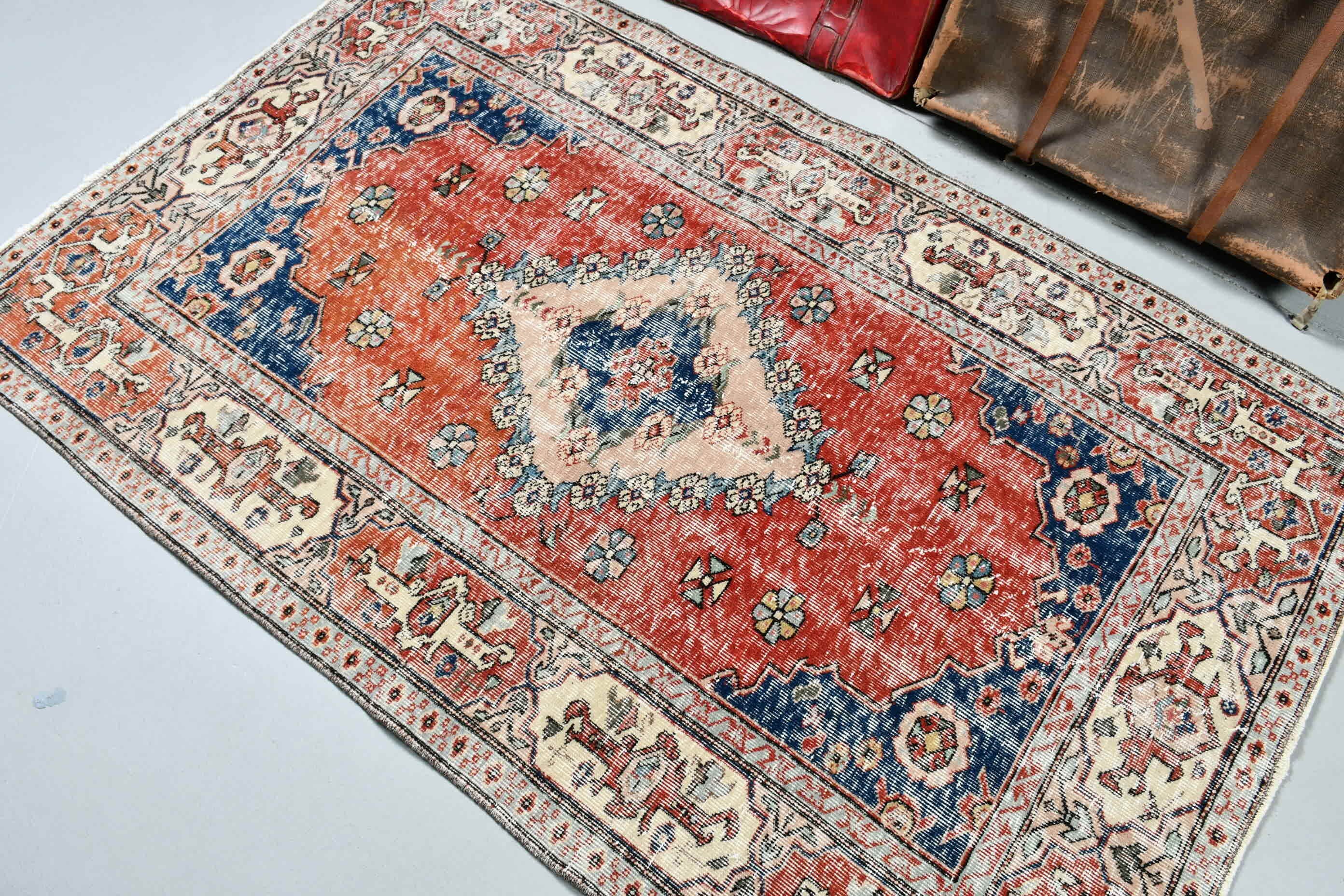 Bedroom Rugs, Red Cool Rug, Rugs for Bedroom, Entry Rugs, Vintage Rug, 3.9x6.1 ft Accent Rug, Wool Rugs, Oriental Rug, Turkish Rugs