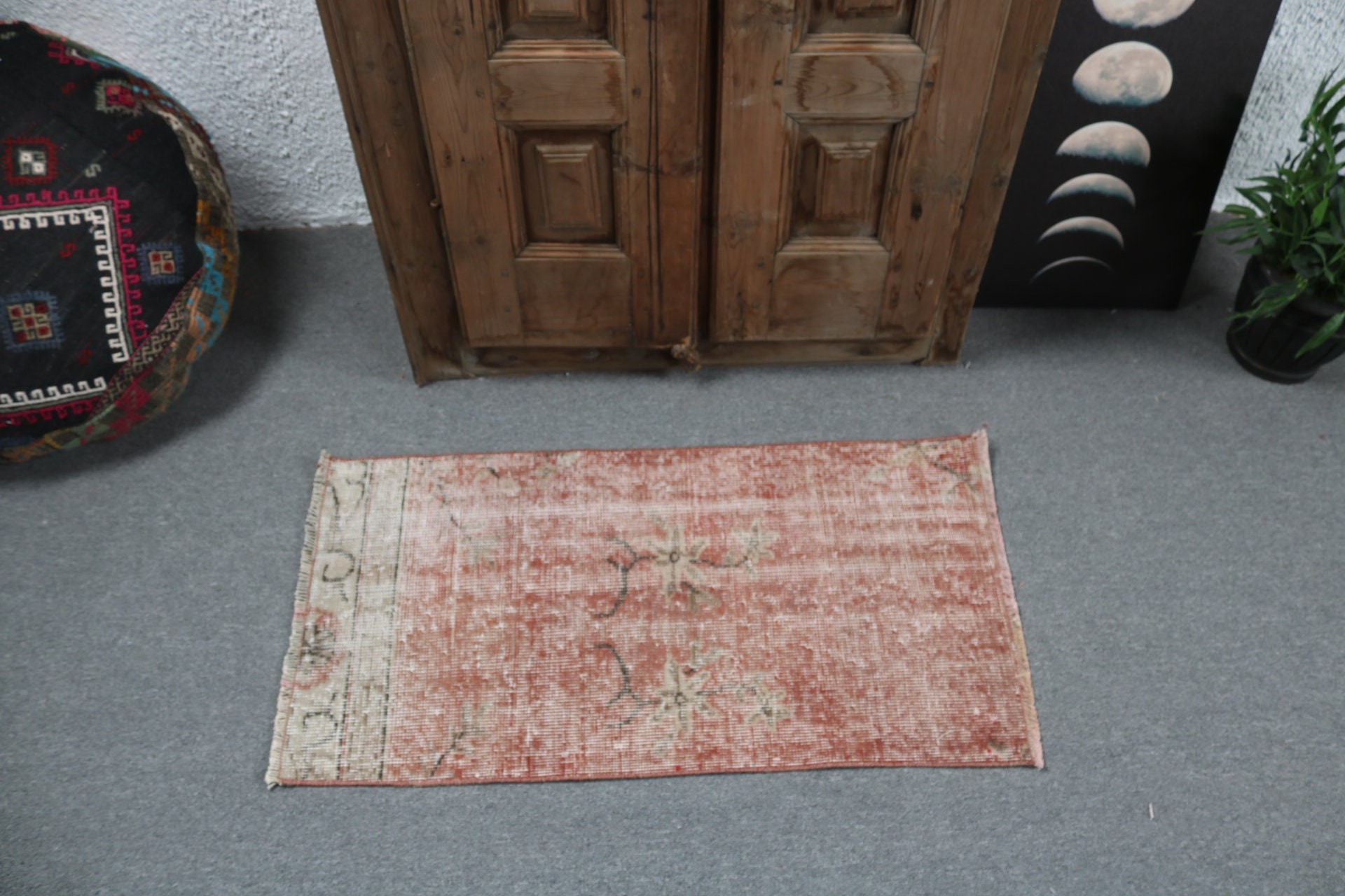 Vintage Halı, 1.7x3.1 ft Küçük Halı, Kırmızı Modern Halı, Boho Halıları, Küçük Alan Halısı, Giriş Halısı, Türk Halısı, Oryantal Halı, Giriş Halıları