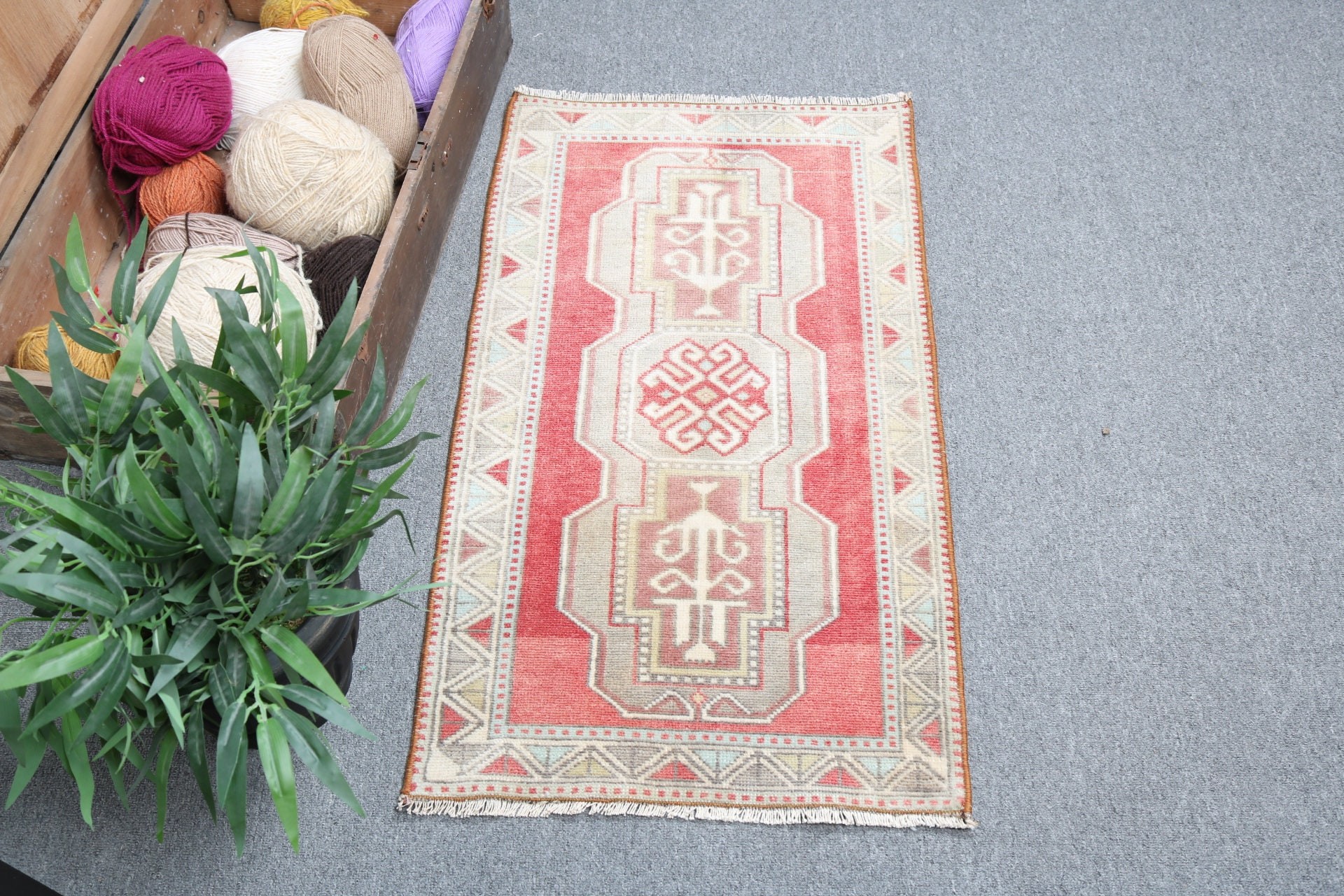 Turkish Rugs, Bathroom Rugs, Red Moroccan Rug, Boho Rug, 1.6x3.1 ft Small Rugs, Vintage Rugs, Bedroom Rug, Cute Bath Mat Rug, Car Mat Rugs