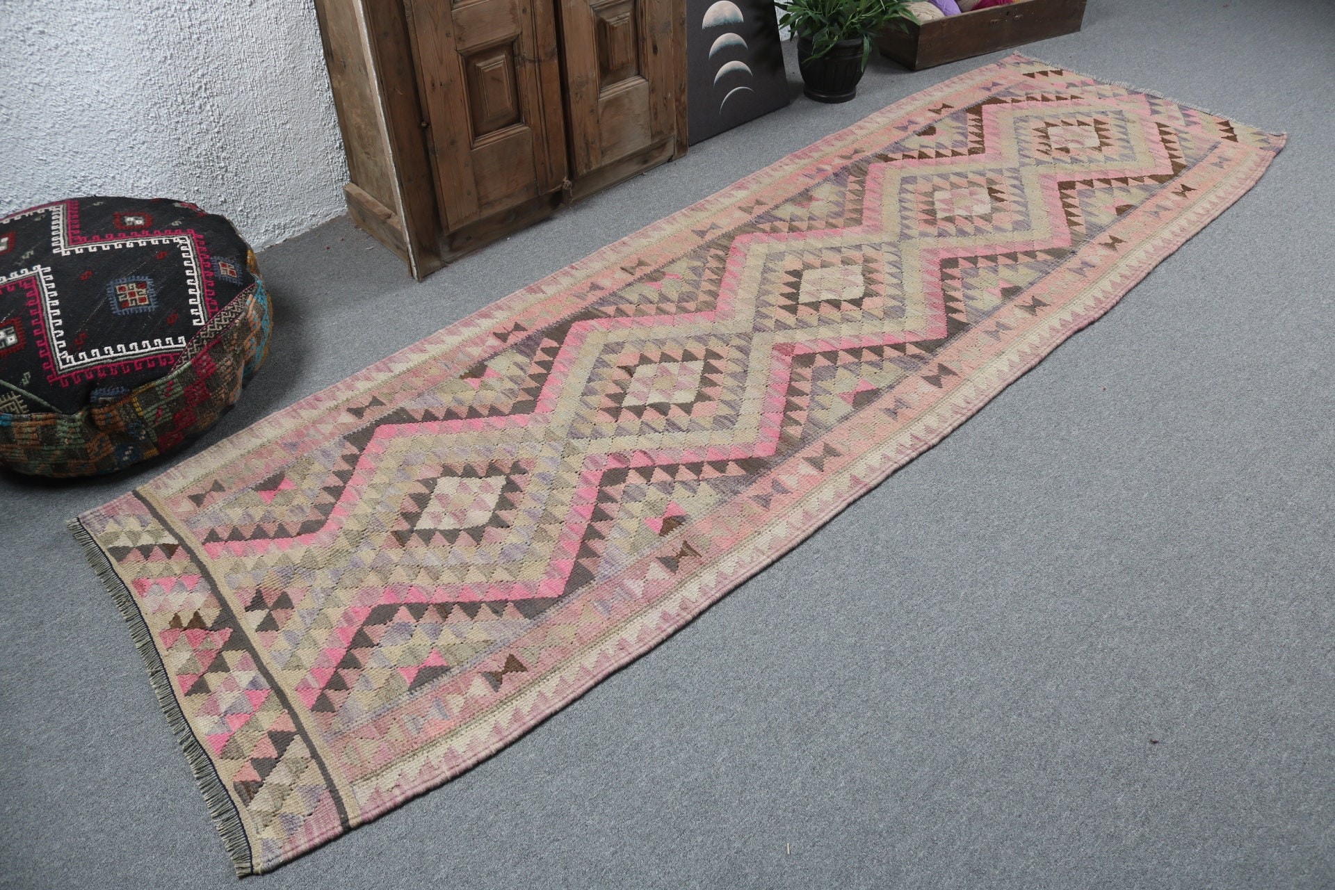 Long Runner Rug, Green Cool Rugs, Oushak Rug, 3x9.8 ft Runner Rugs, Flatweave Rug, Beni Ourain Runner Rug, Vintage Rug, Turkish Rug