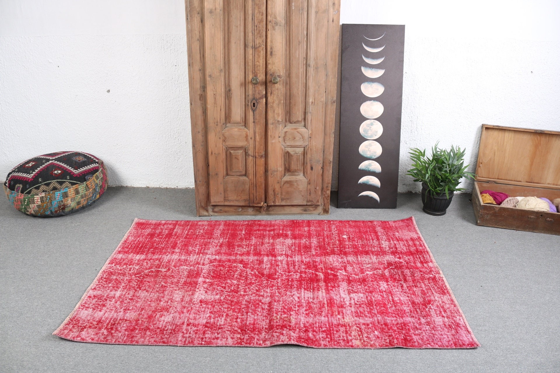 Anatolian Rugs, Turkish Rugs, Red Luxury Rug, 3.7x5.9 ft Accent Rugs, Handwoven Rug, Bedroom Rugs, Rugs for Vintage Accent, Vintage Rugs