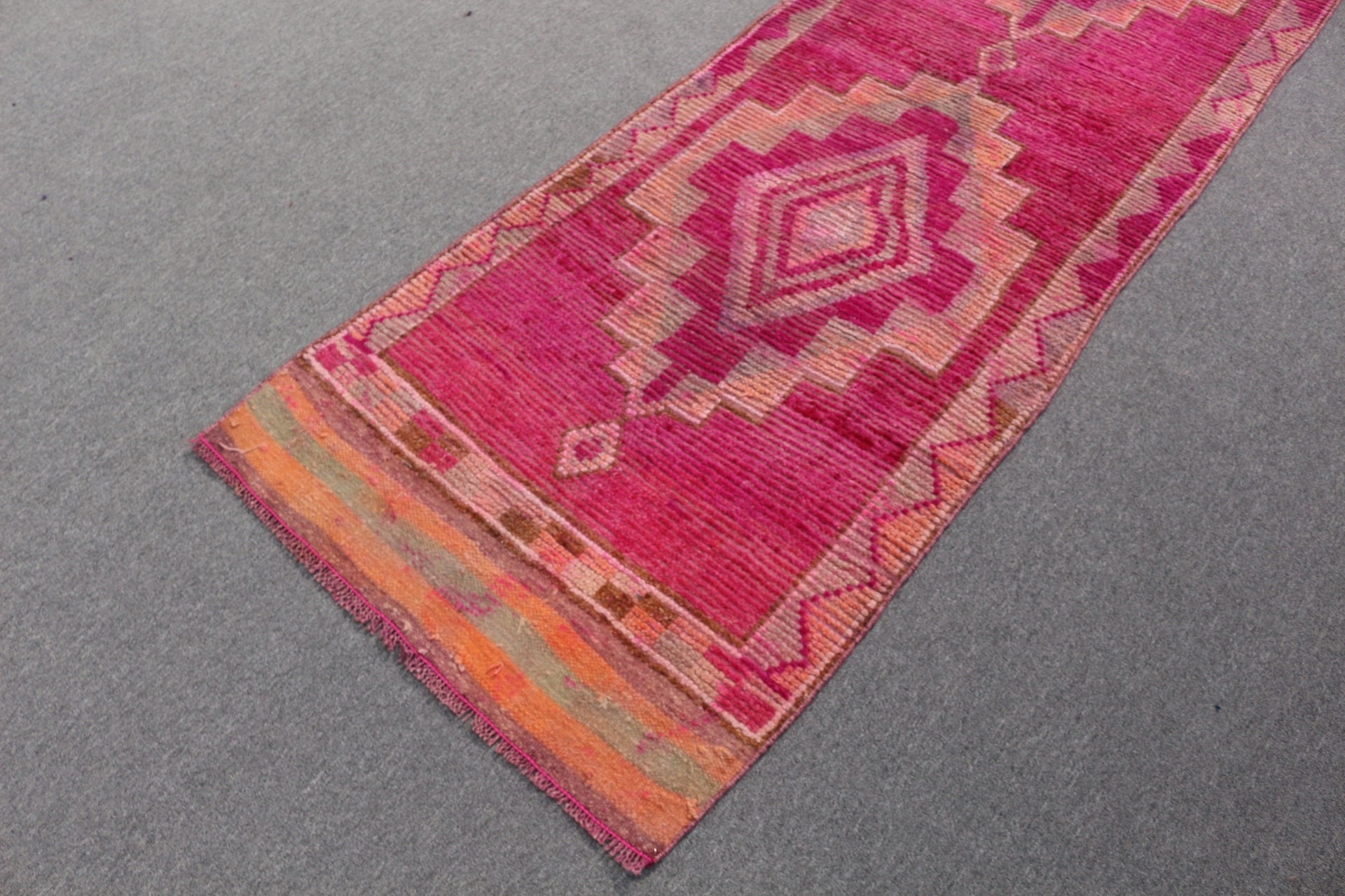 Wool Rug, 2.8x10.4 ft Runner Rugs, Stair Rug, Pale Rug, Turkish Rug, Vintage Rug, Pink Antique Rug, Rugs for Runner, Kitchen Rug, Floor Rug