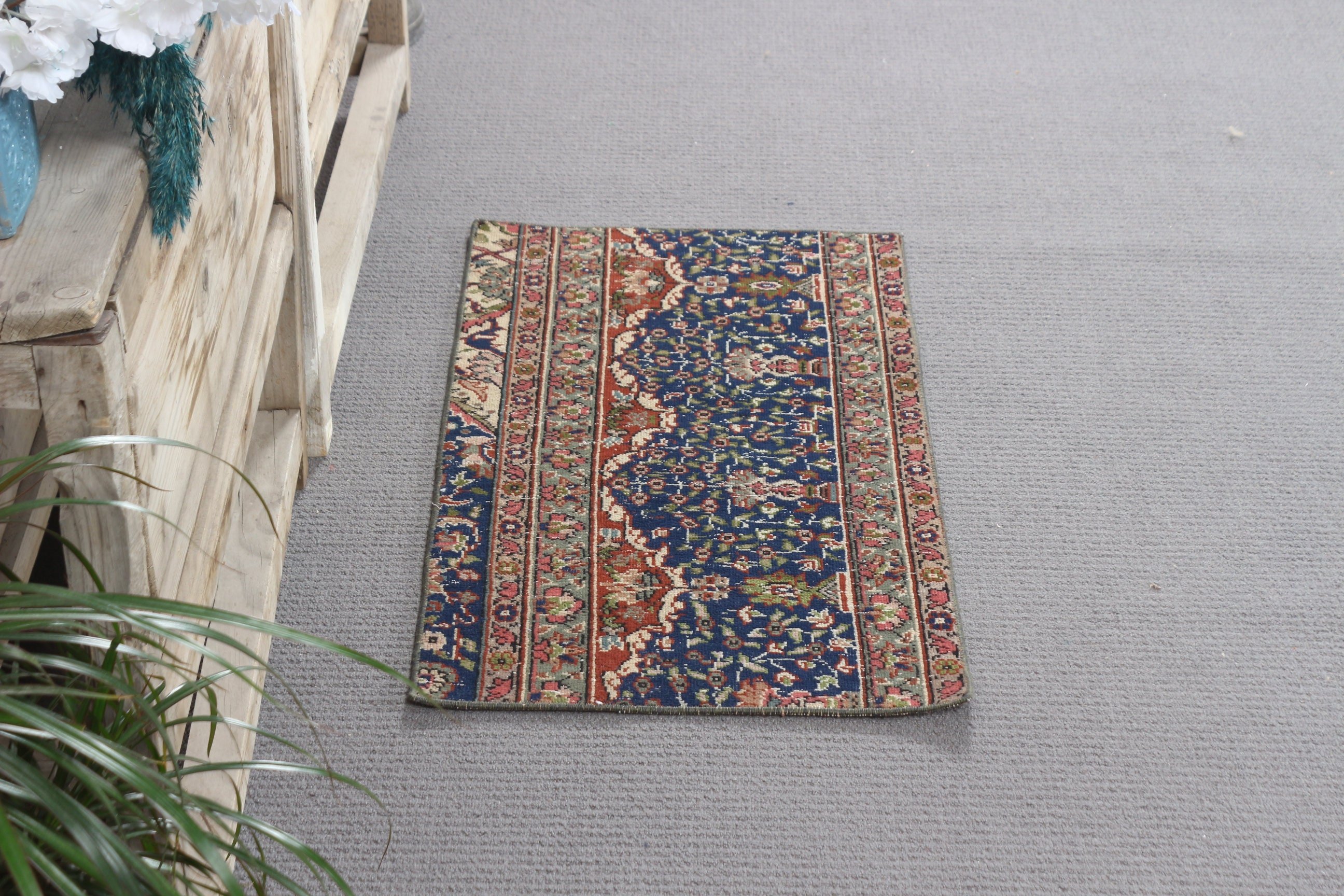 Kahverengi 1.5x2.8 ft Küçük Halılar, Giriş Halısı, Vintage Halılar, El Dokuma Halı, Mutfak Halısı, Türk Halıları, Oushak Halıları