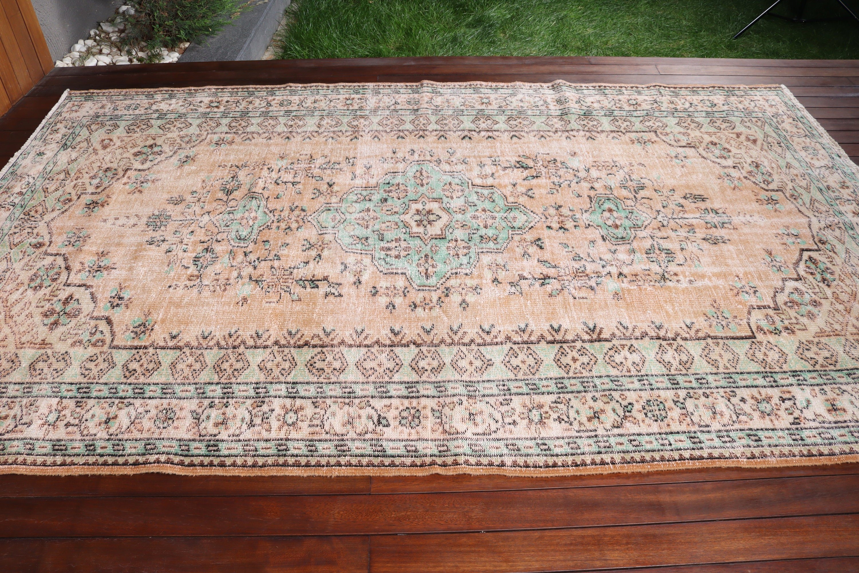 Turuncu Geometrik Halı, Vintage Halılar, Yemek Odası Halısı, Türk Halısı, Egzotik Halılar, Yatak Odası Halısı, 6x9.7 ft Büyük Halı, Lüks Halı