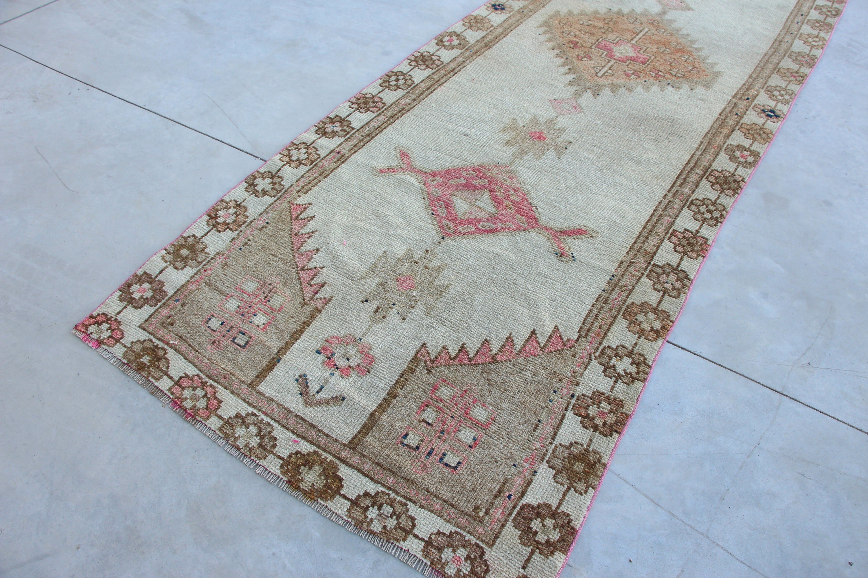 Beige  3.7x12.3 ft Runner Rug, Oriental Rug, Hallway Rug, Moroccan Rug, Vintage Rug, Turkish Rug, Cute Rugs, Rugs for Runner