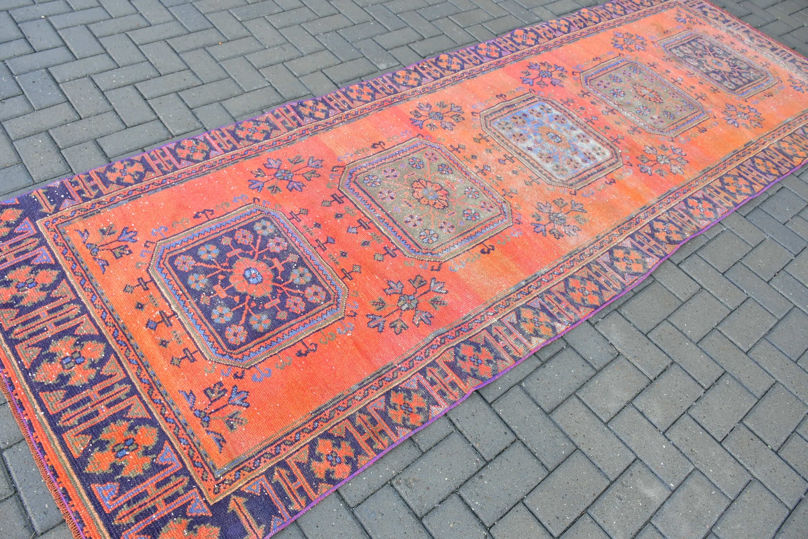 Mutfak Halıları, Türk Halıları, Merdiven Halısı, Turuncu 3,8x11,2 ft Runner Halıları, Yün Halı, Vintage Halılar, Koridor Halıları, Havalı Halılar