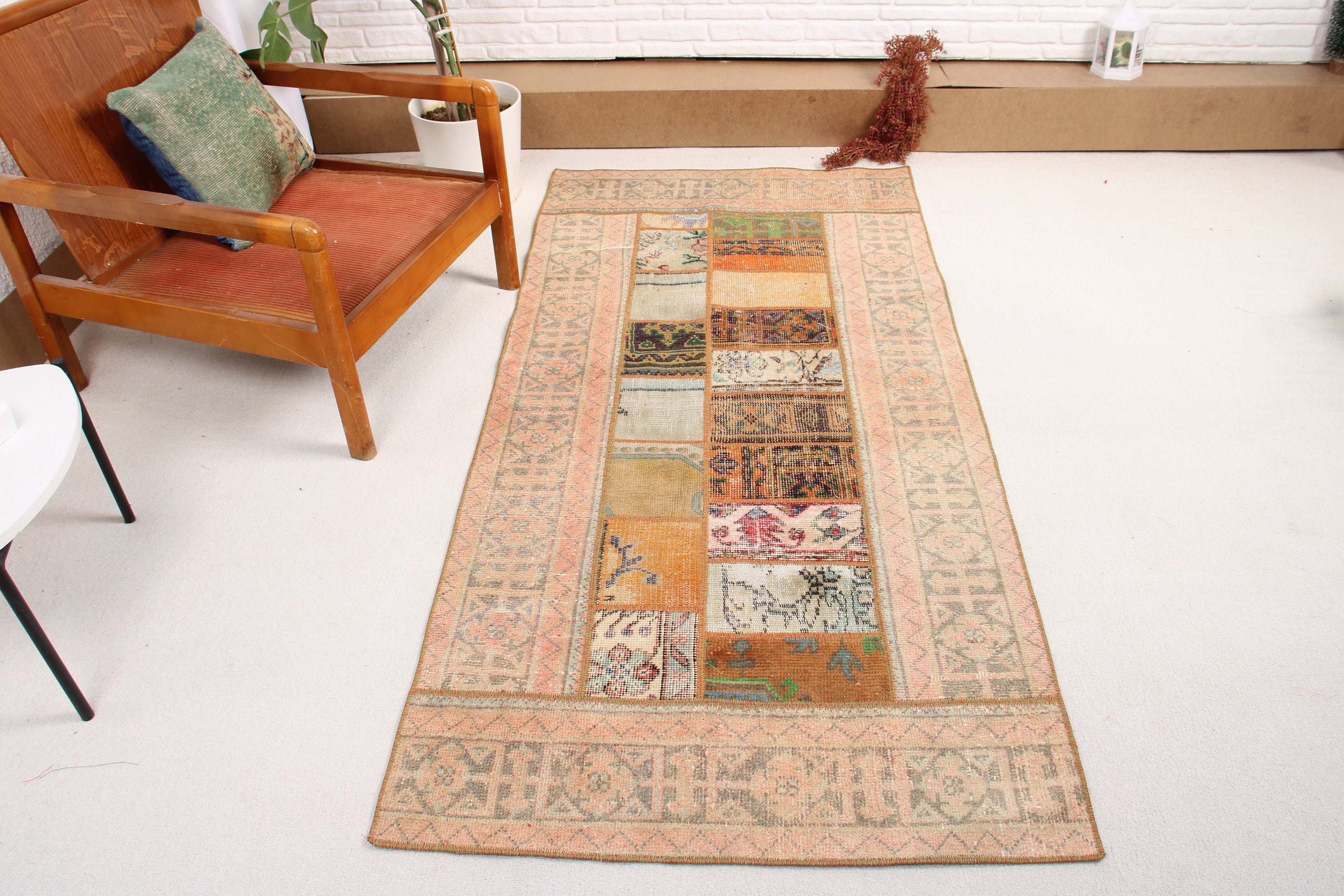 Kitchen Rugs, 3.2x6.6 ft Accent Rugs, Turkish Rugs, Vintage Rugs, Exotic Rug, Pink Anatolian Rug, Rugs for Kitchen, Entry Rug, Bedroom Rugs