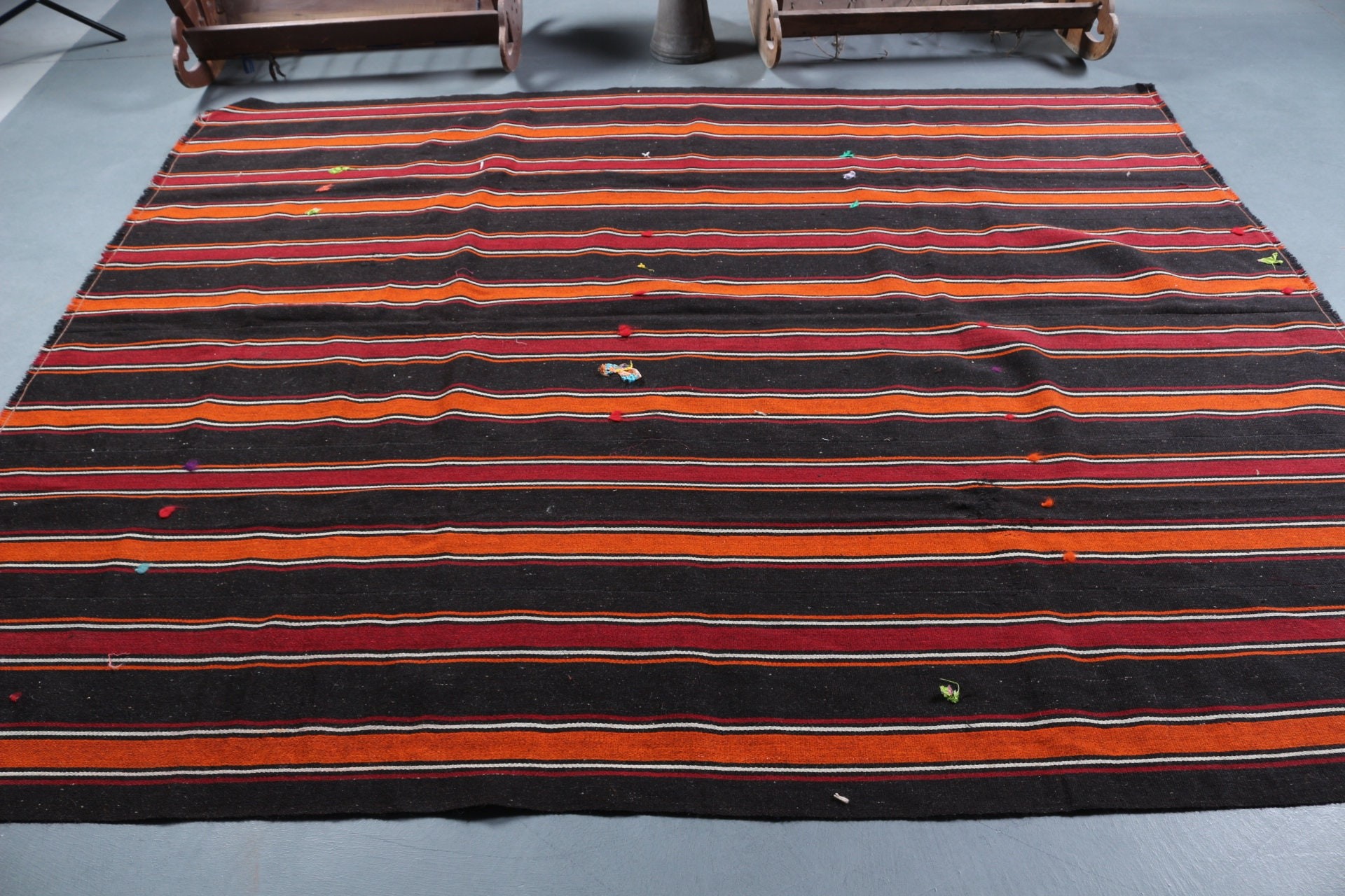 Kilim, Yün Halı, Salon Halıları, Yemek Odası Halısı, Vintage Halı, 7,3x8,7 ft Büyük Halılar, Salon Halısı, Yer Halısı, Siyah Yer Halısı, Türk Halısı