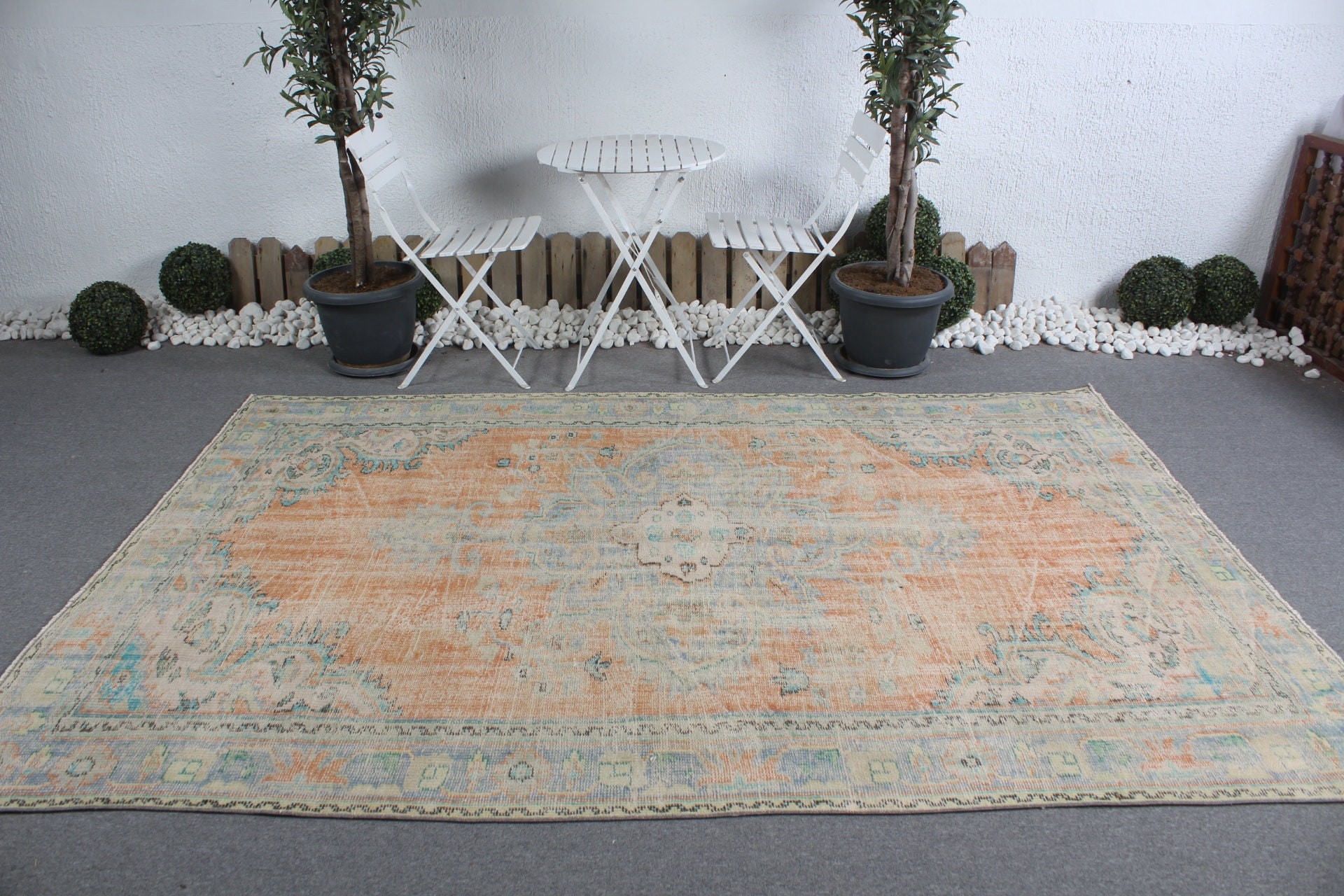 Turkish Rug, Orange Wool Rug, Rugs for Salon, Salon Rug, Organic Rugs, Vintage Rug, 6.1x9 ft Large Rug, Bedroom Rug, Home Decor Rugs