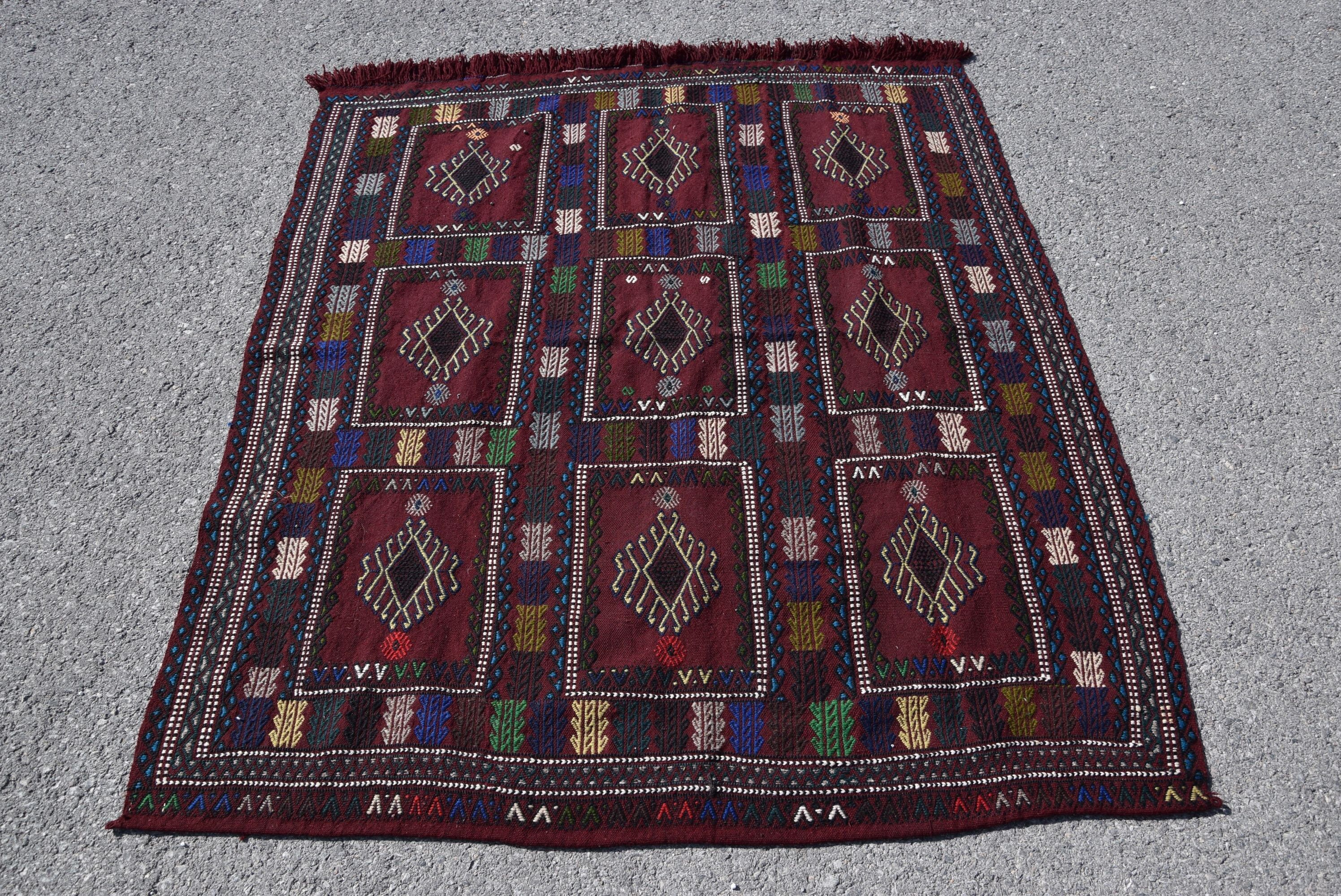 Harika Halılar, Mutfak Halısı, 4.4x5.1 ft Accent Halı, Vintage Halı, Kilim, Çocuk Halısı, Türk Halısı, Yer Halısı, Yün Halılar, Mor Ev Dekorasyonu Halıları