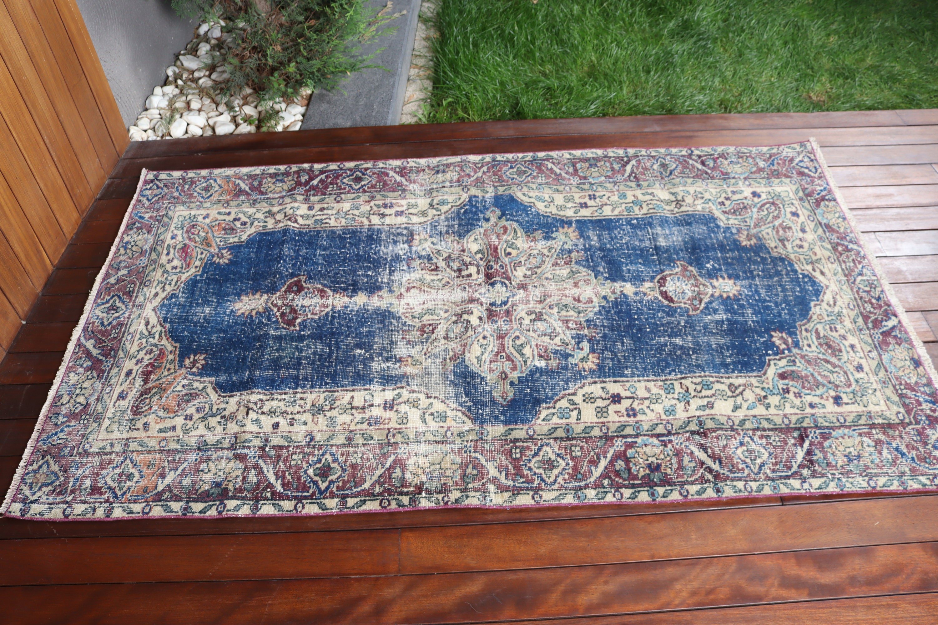 Türk Halısı, Mavi Havalı Halılar, Vurgulu Halılar, Geometrik Halı, 3,7x6,2 ft Vurgulu Halılar, Boho Vurgulu Halılar, Tribal Halı, Yatak Odası Halısı, Vintage Halı