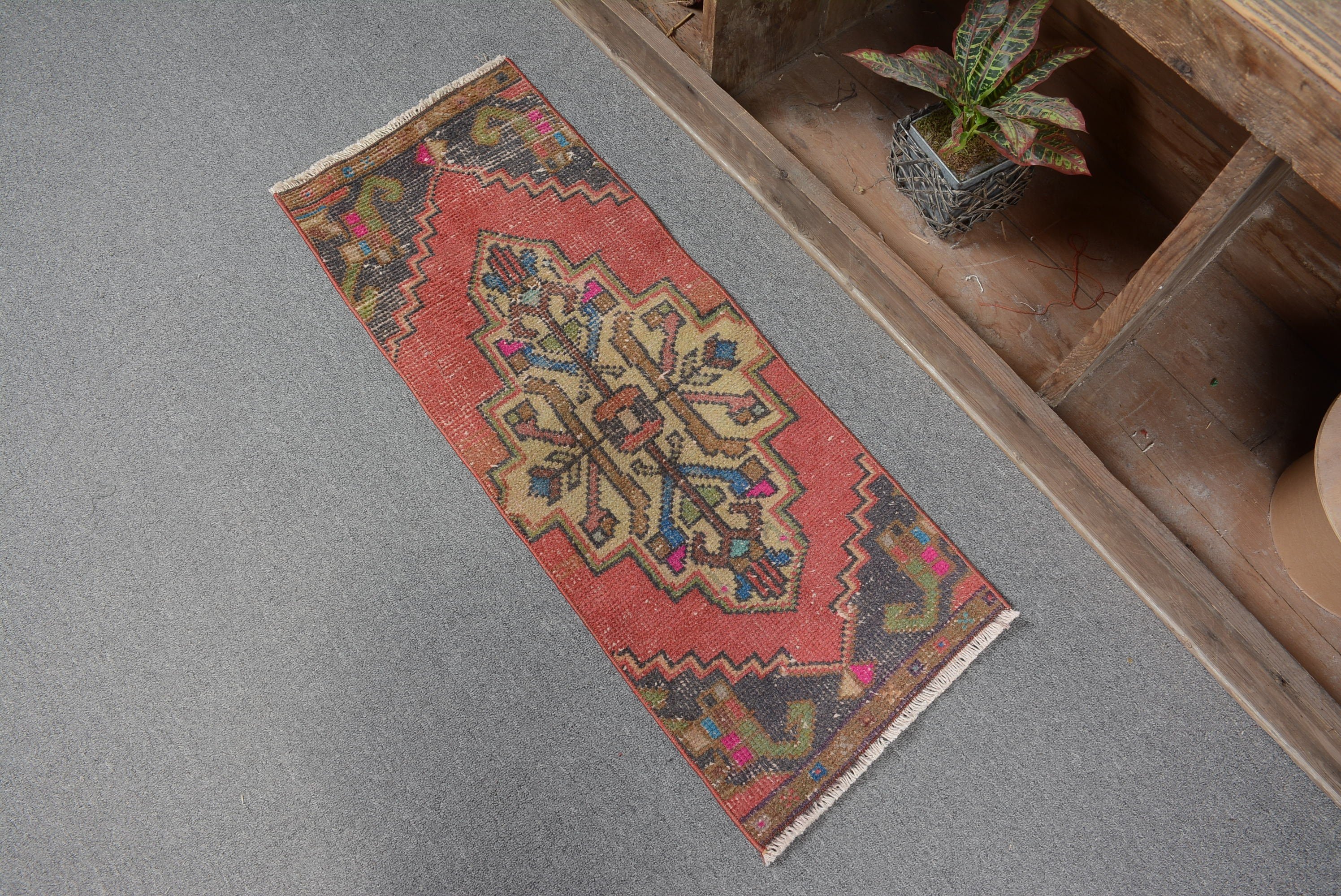 1.2x3.1 ft Small Rug, Car Mat Rug, Red Cool Rugs, Anatolian Rug, Rugs for Bathroom, Turkish Rug, Entry Rug, Vintage Rugs