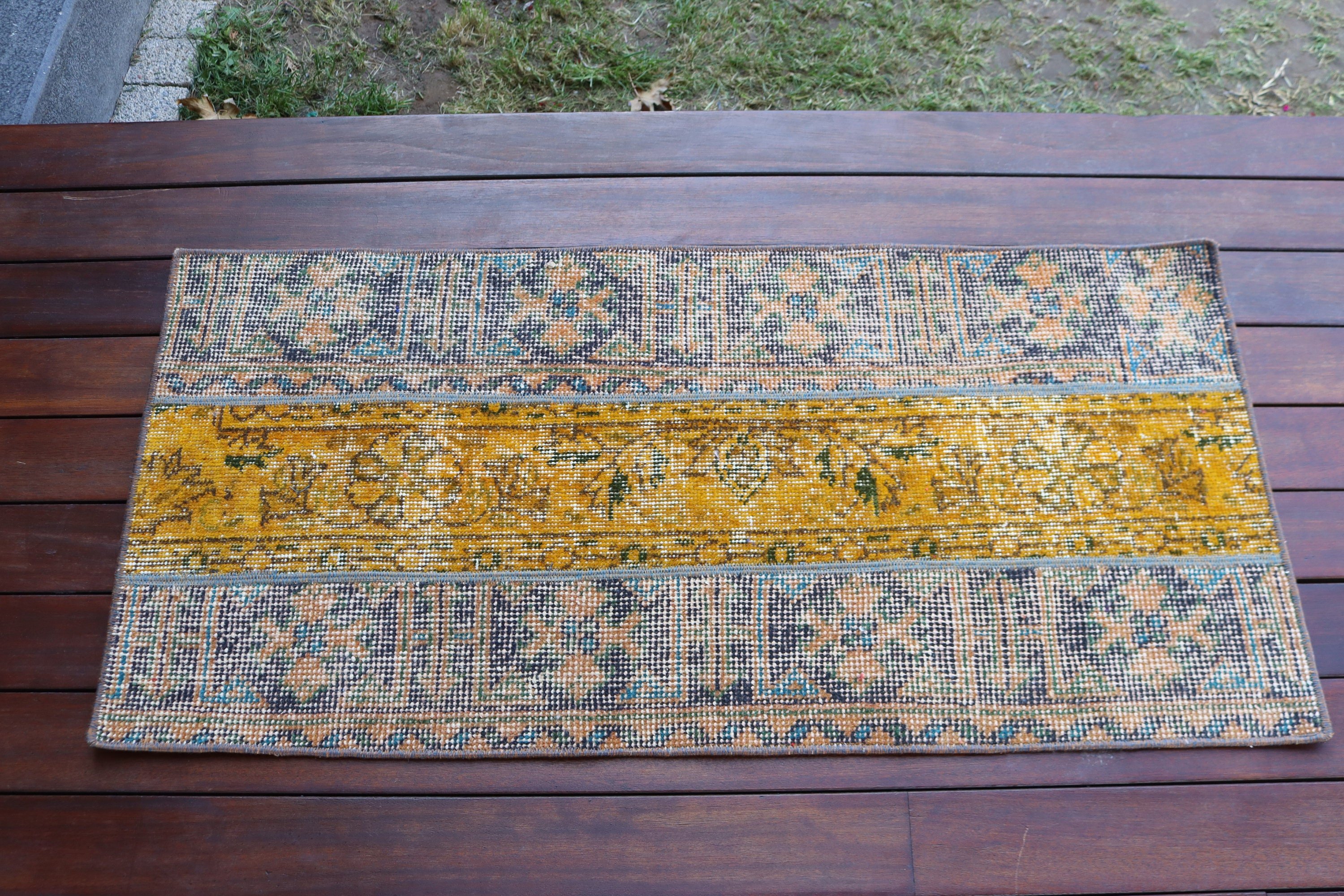 Yatak Odası Halıları, Vintage Halılar, Geometrik Halı, 1.7x3.6 ft Küçük Halılar, Küçük Alan Halıları, Türkiye Halısı, Anadolu Halısı, Türk Halısı, Mavi Yer Halıları