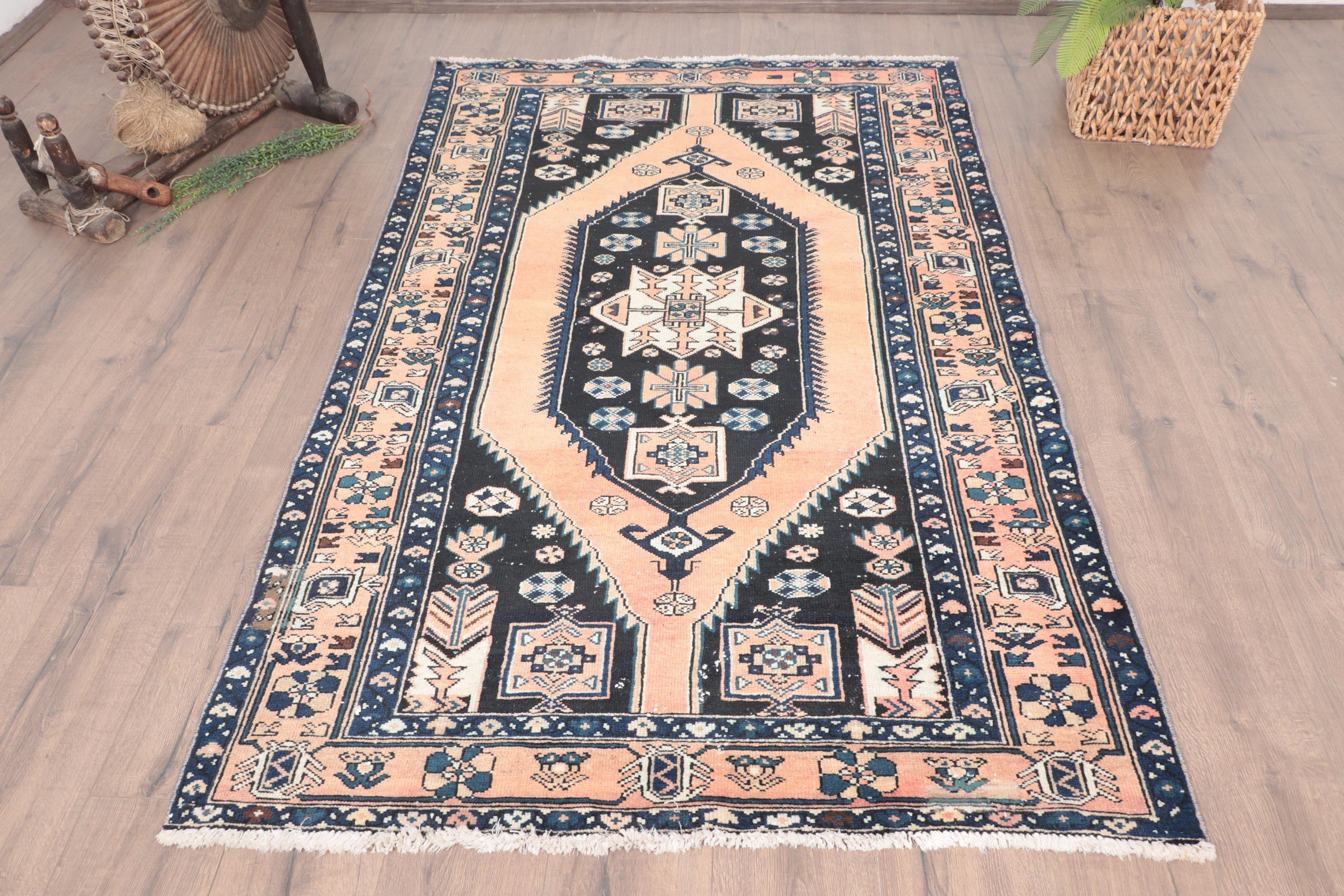 El Dokuma Halı, Çocuk Halısı, Ofis Halısı, Vintage Alan Halıları, Vintage Halı, Yün Halılar, 4x6,5 ft Alan Halıları, Türk Halıları, Turuncu Fas Halısı