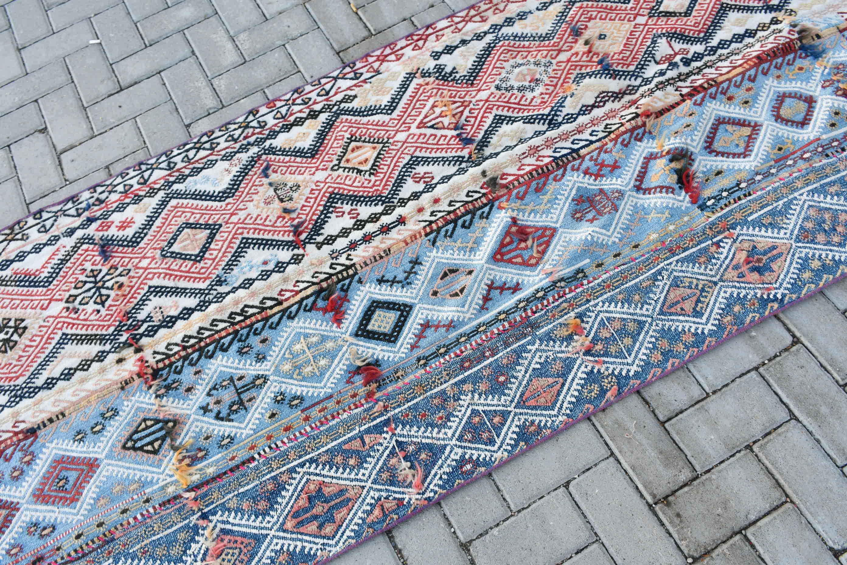 Kilim, Rugs for Runner, Corridor Rug, Blue Floor Rug, Turkish Rugs, Antique Rug, Bedroom Rugs, 3.1x12.3 ft Runner Rugs, Vintage Rug