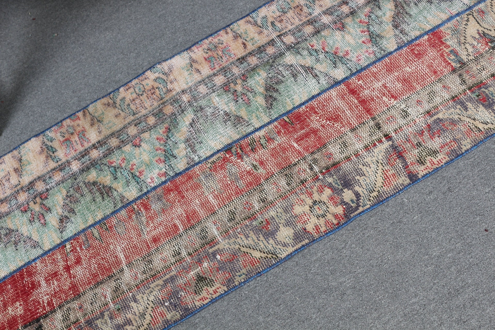 Vintage Rug, Wool Rug, Turkish Rug, Green  2x8.1 ft Runner Rugs, Kitchen Rug, Rugs for Corridor, Natural Rug