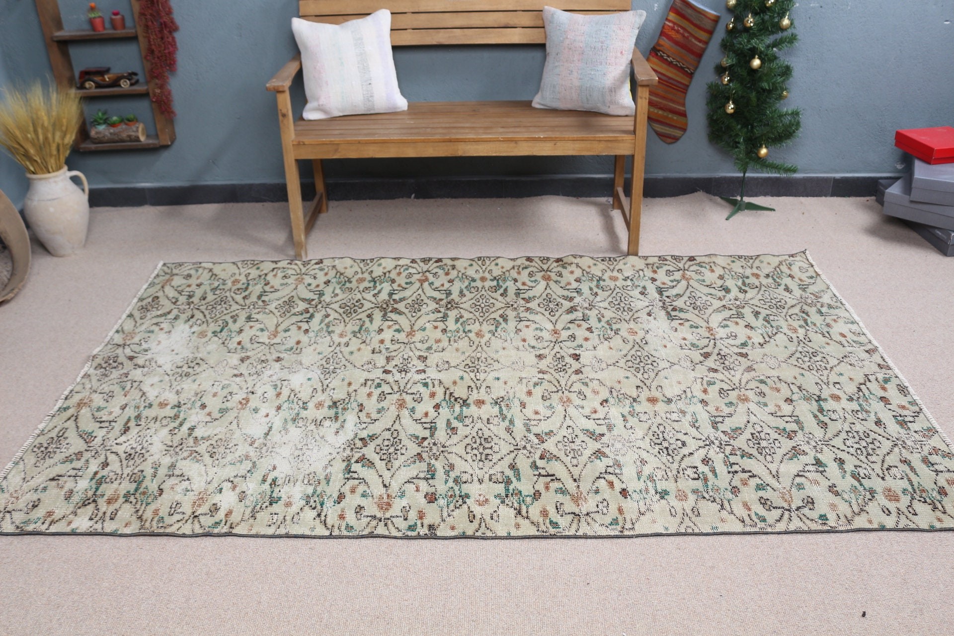 Rugs for Indoor, 4.6x7.6 ft Area Rug, Bedroom Rug, Living Room Rugs, Green Floor Rug, Vintage Rugs, Floor Rug, Home Decor Rug, Turkish Rug