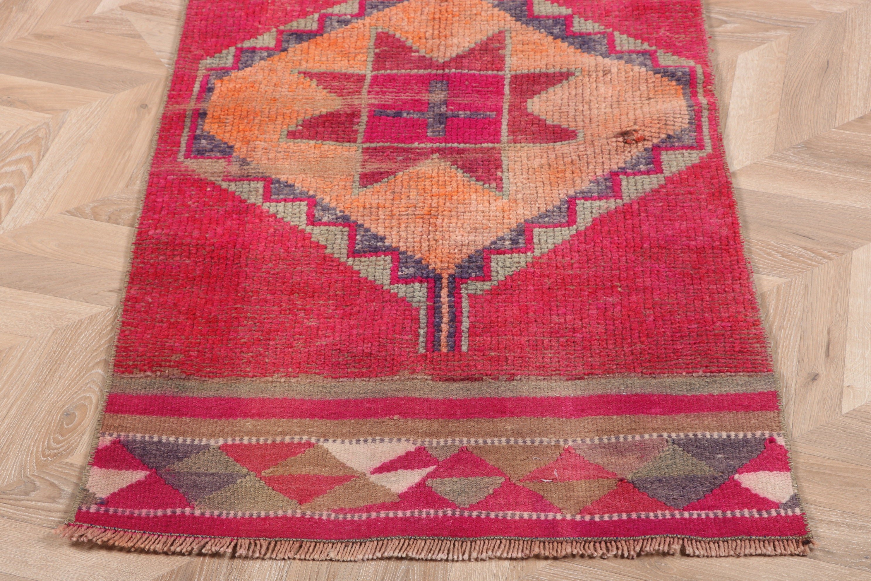 Vintage Rugs, Turkish Rug, Anatolian Rugs, Kitchen Rugs, Pink Modern Rugs, 2.4x11.1 ft Runner Rug, Beni Ourain Runner Rug, Bedroom Rug