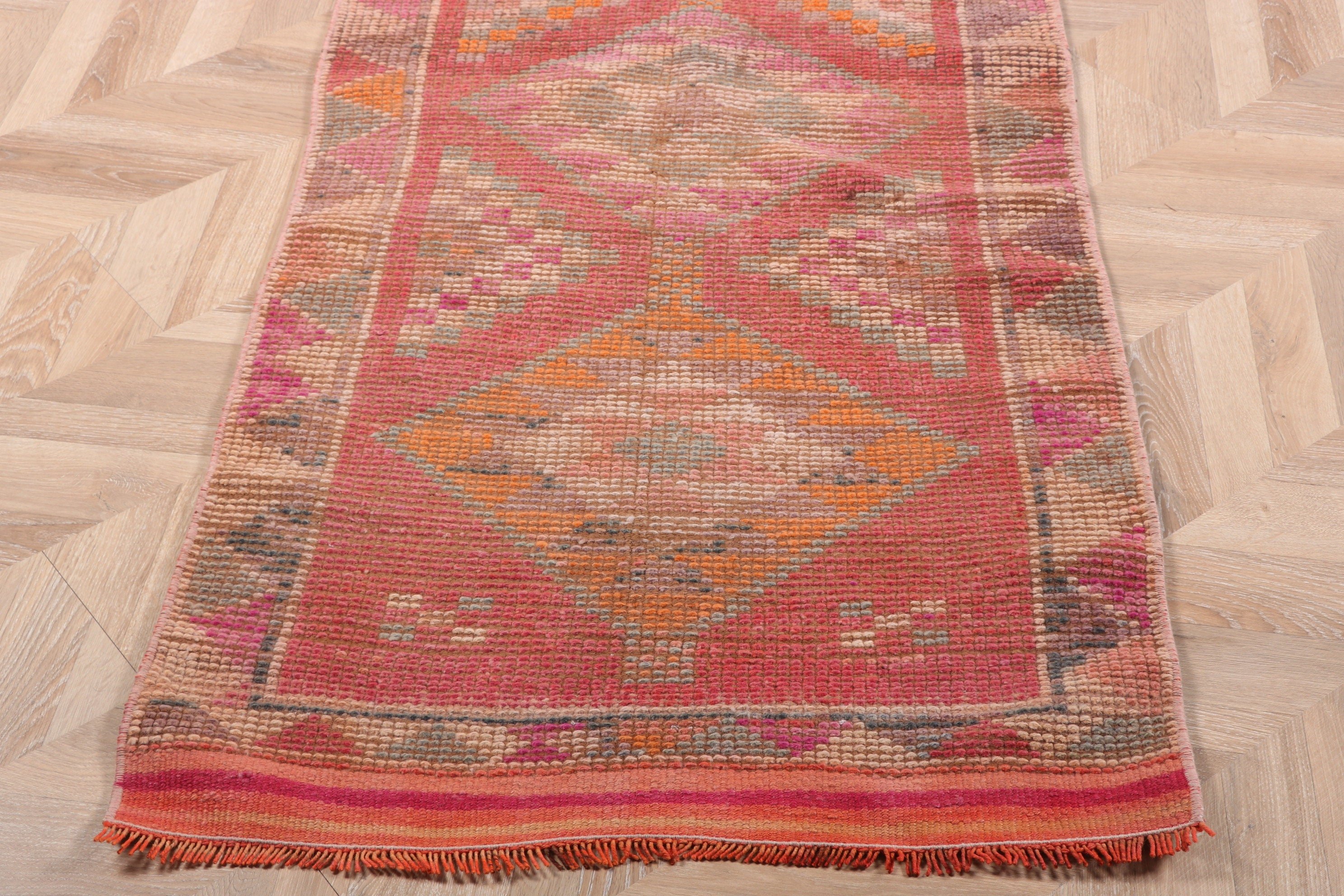 Vintage Runner Halıları, Kırmızı 2.7x12.4 ft Runner Halıları, Fas Halısı, Modern Halı, Beni Ourain Runner Halısı, Vintage Halı, Türk Halıları