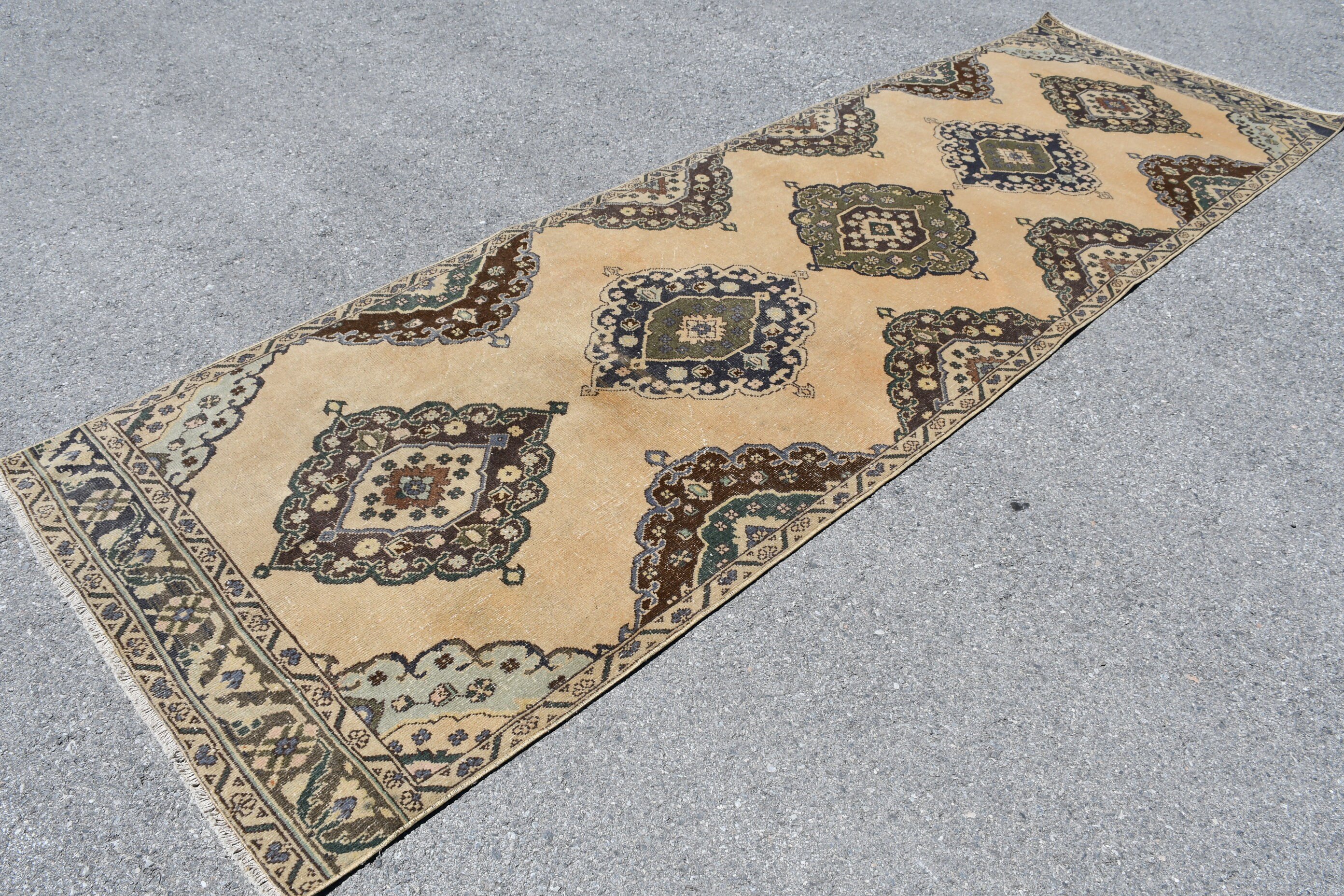 Pastel Rugs, Turkish Rugs, Oriental Rug, Vintage Rug, Hallway Rug, Beige Floor Rug, Bedroom Rug, 3.7x11.9 ft Runner Rug, Rugs for Corridor