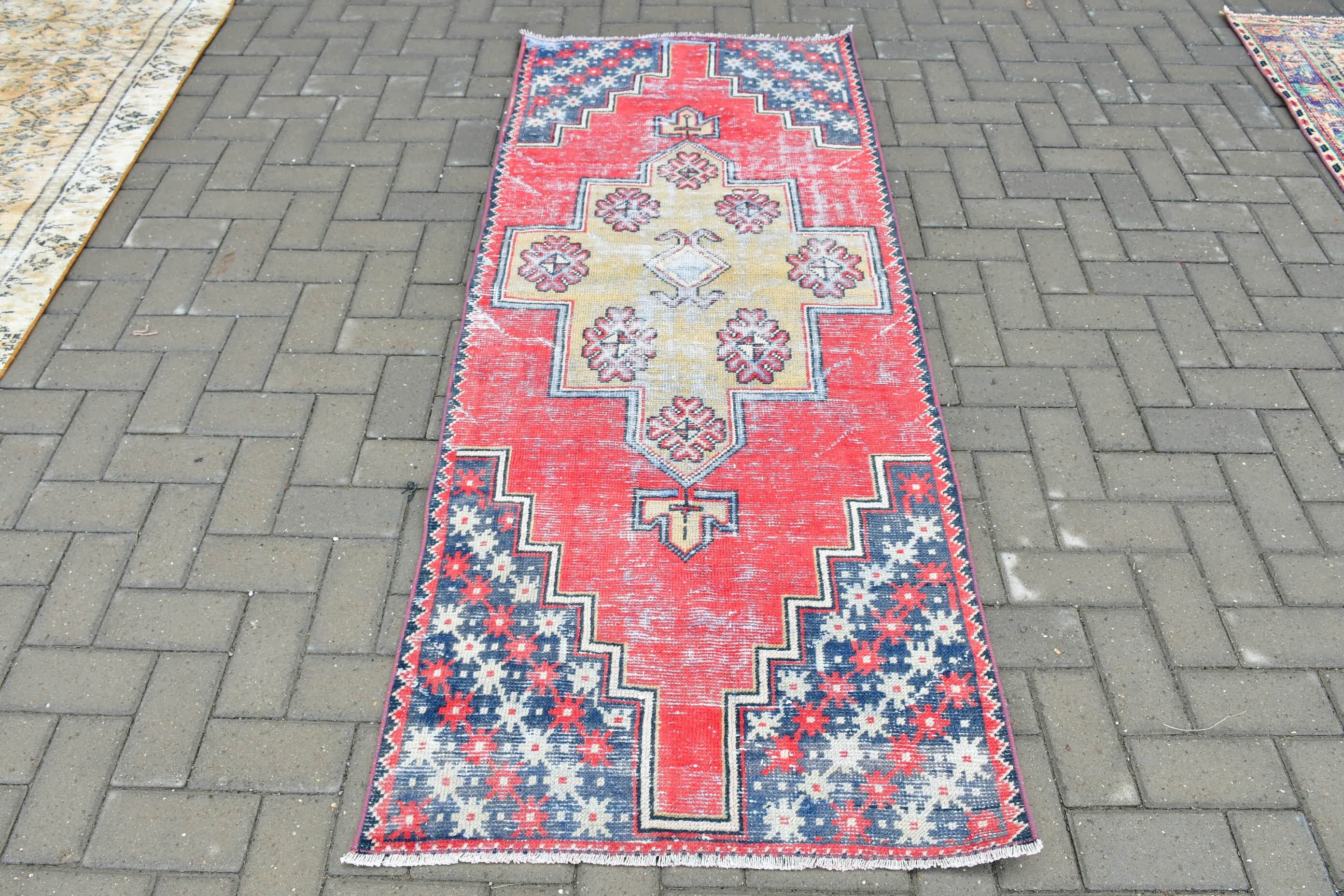 Turkish Rug, 2.8x6.9 ft Accent Rug, Kitchen Rug, Floor Rugs, Red Wool Rug, Rugs for Nursery, Nursery Rugs, Vintage Rug, Oriental Rug