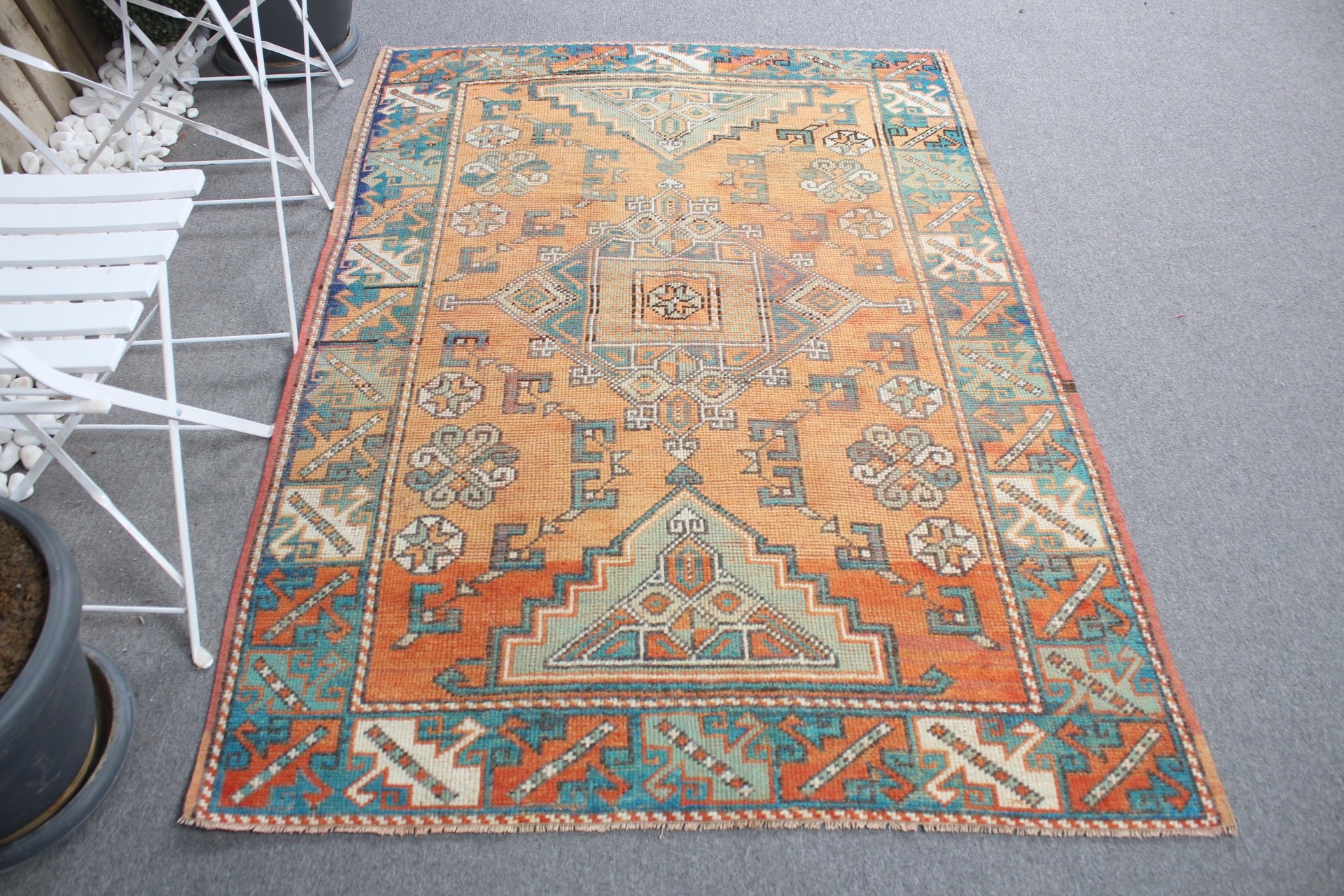 Rugs for Indoor, Orange Moroccan Rug, Wool Rug, Kitchen Rug, 4.2x6 ft Area Rug, Turkish Rug, Dining Room Rug, Vintage Rug