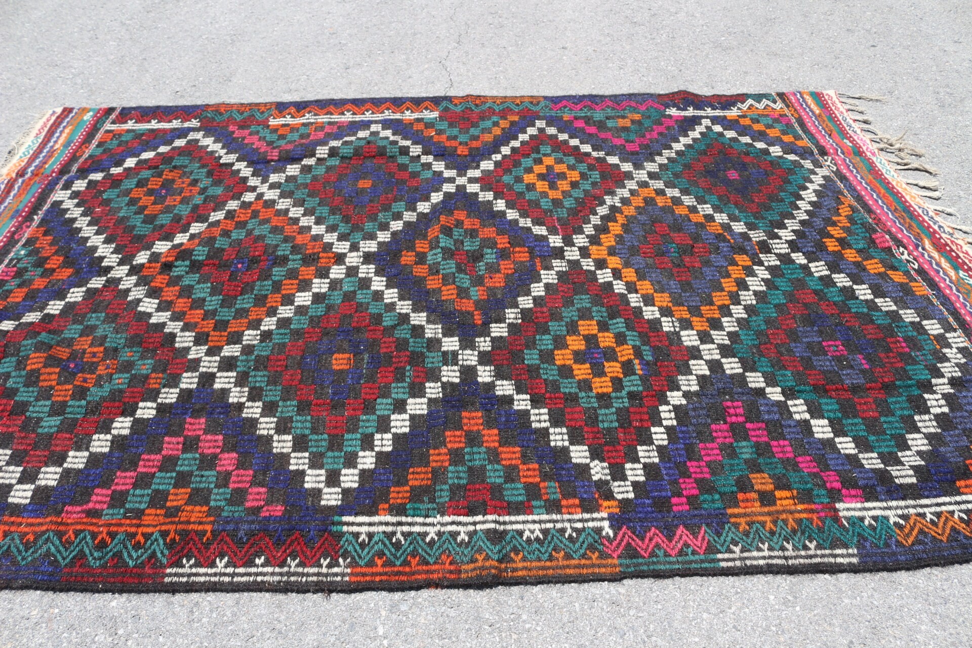 Kilim, Düz Dokuma Halı, Türk Halıları, Anadolu Halısı, 5.9x9.6 ft Büyük Halı, Siyah Yatak Odası Halısı, Yatak Odası Halısı, Vintage Halılar, Oturma Odası Halıları