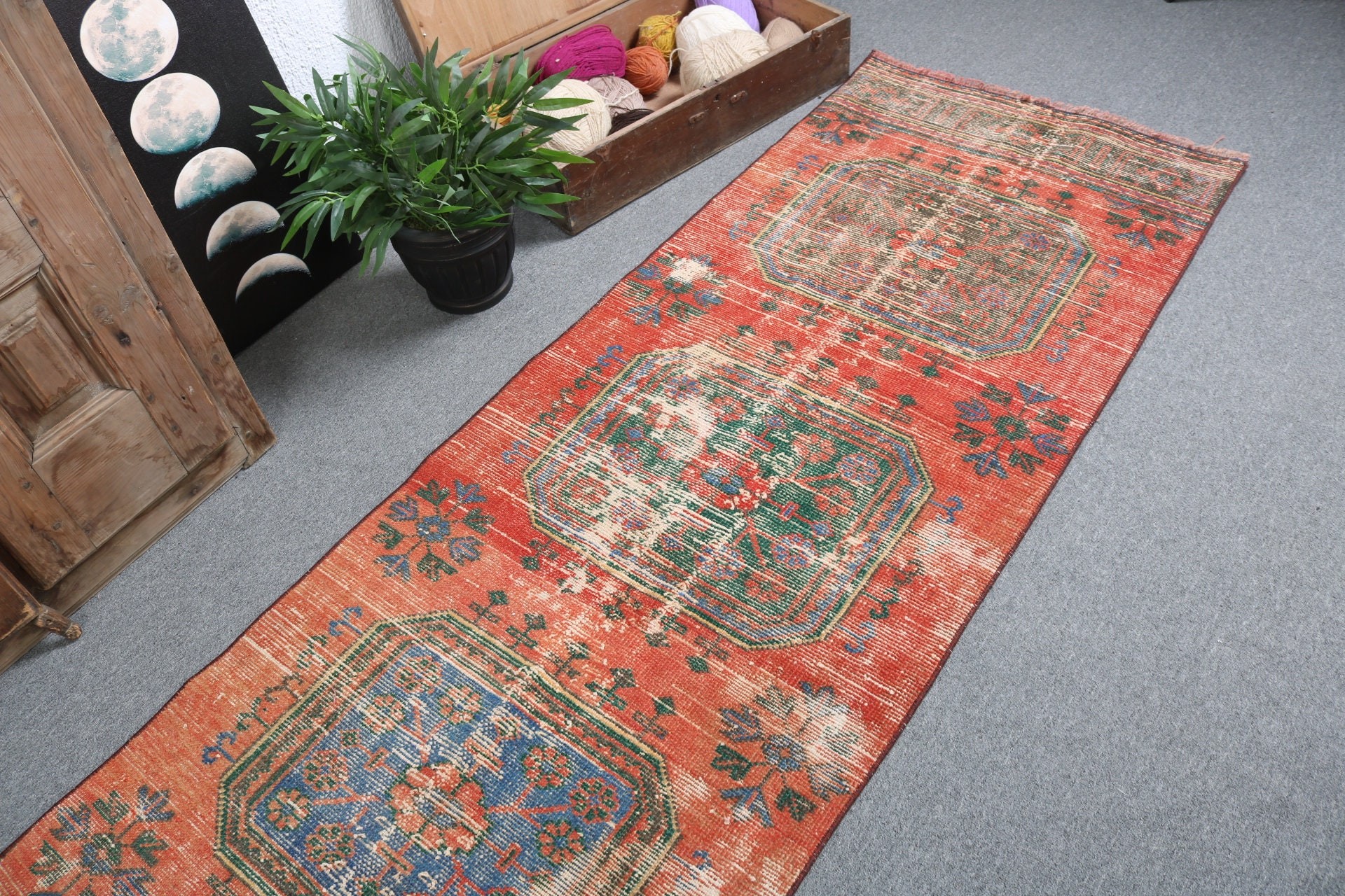 Türk Halısı, Koridor Halıları, Merdiven Halıları, Havalı Halı, Kırmızı Boho Halıları, 2,5x11,5 ft Koşucu Halısı, Koridor Halıları, Vintage Halılar