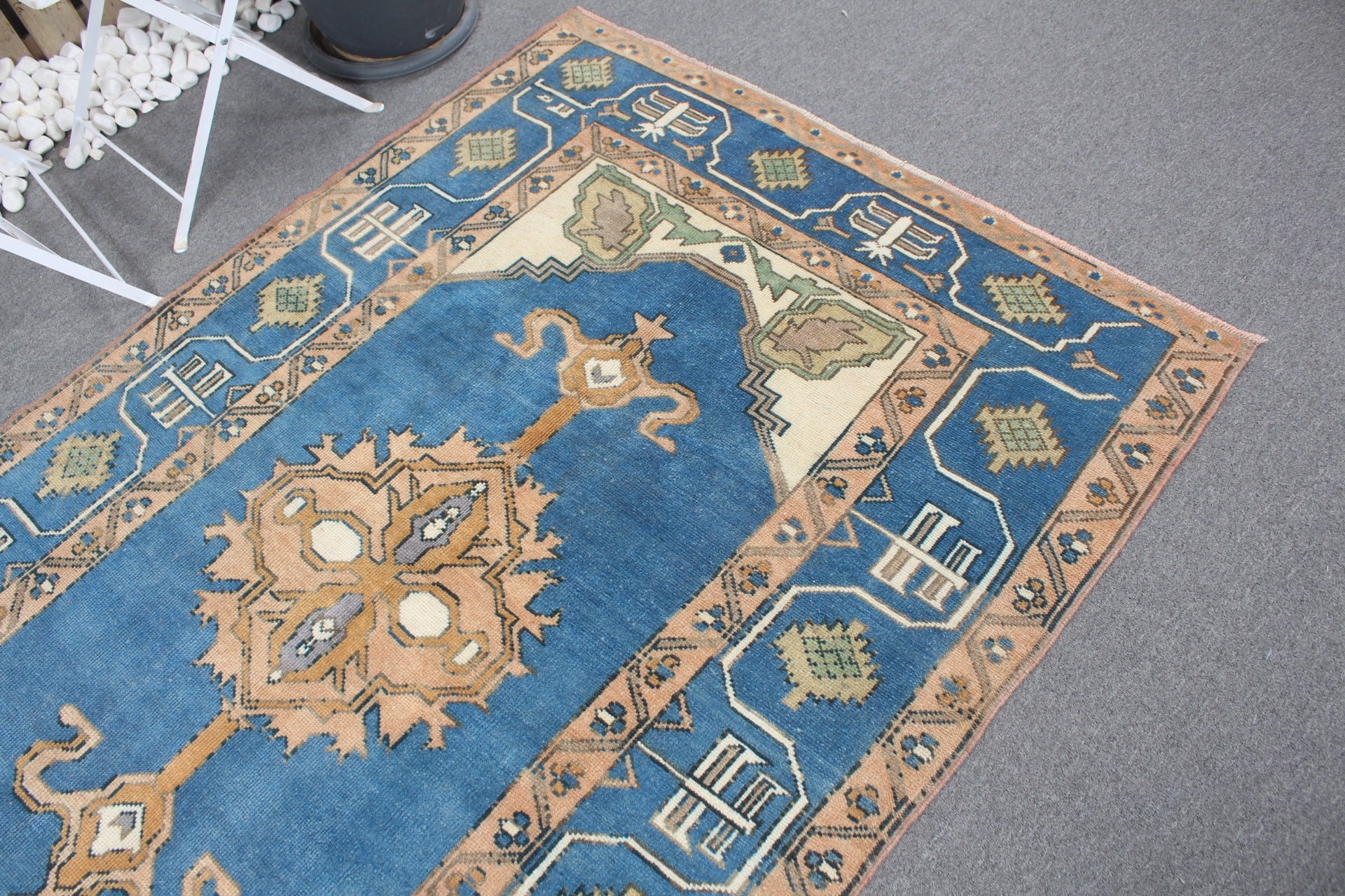 Bedroom Rugs, Cool Rugs, Designer Rugs, Turkish Rug, Vintage Rugs, 4.4x6.6 ft Area Rug, Blue Wool Rug, Rugs for Floor