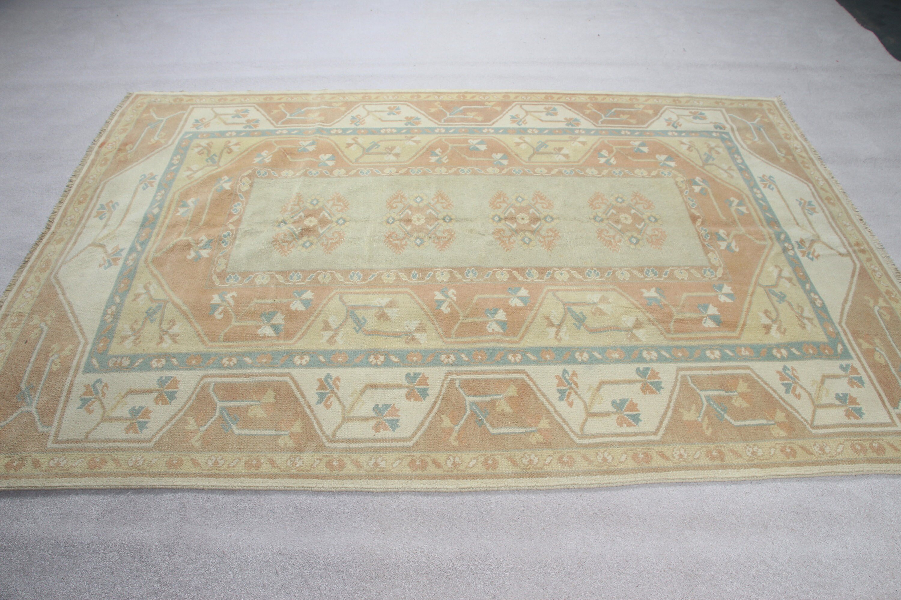 Vintage Rugs, Turkish Rugs, Wool Rugs, Brown Antique Rug, Oushak Rug, Rugs for Floor, Nursery Rug, 5.2x7.5 ft Area Rugs, Dining Room Rug