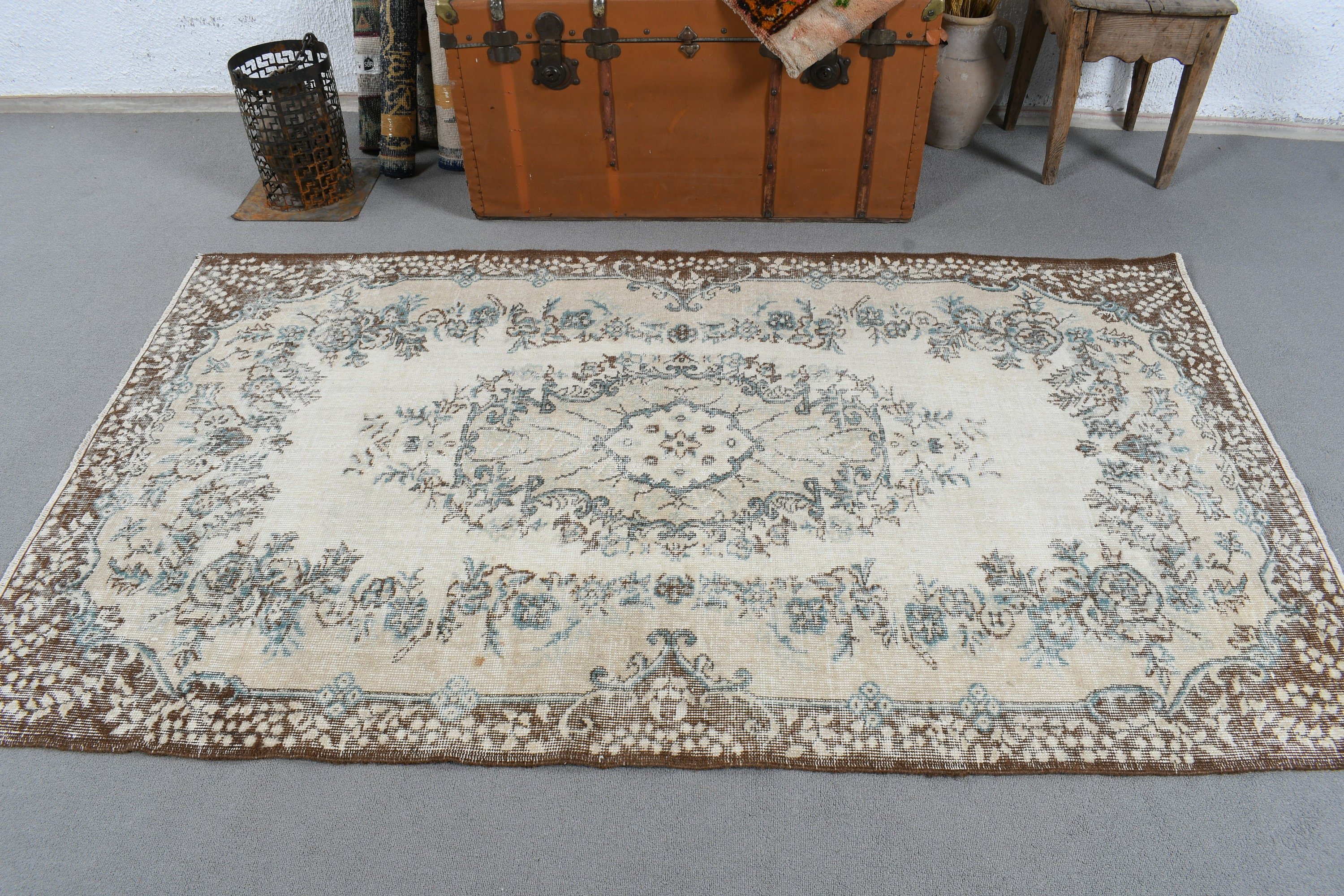 Vintage Area Rugs, Vintage Rug, 3.9x6.8 ft Area Rug, Beige Kitchen Rug, Turkish Rugs, Dining Room Rugs, Floor Rug, Handwoven Rugs