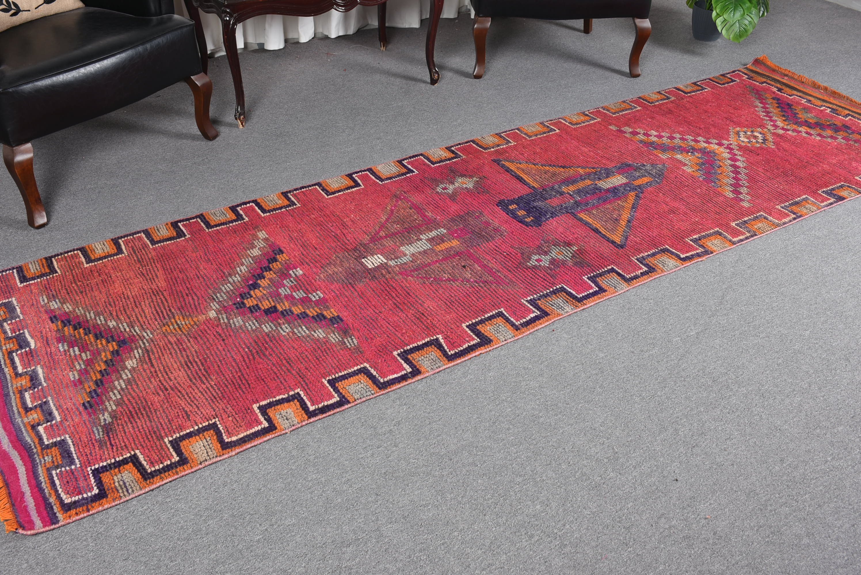 Red Oriental Rug, 3.1x10.5 ft Runner Rugs, Rugs for Stair, Stair Rug, Turkish Rug, Vintage Rugs, Cool Rug, Hallway Rugs