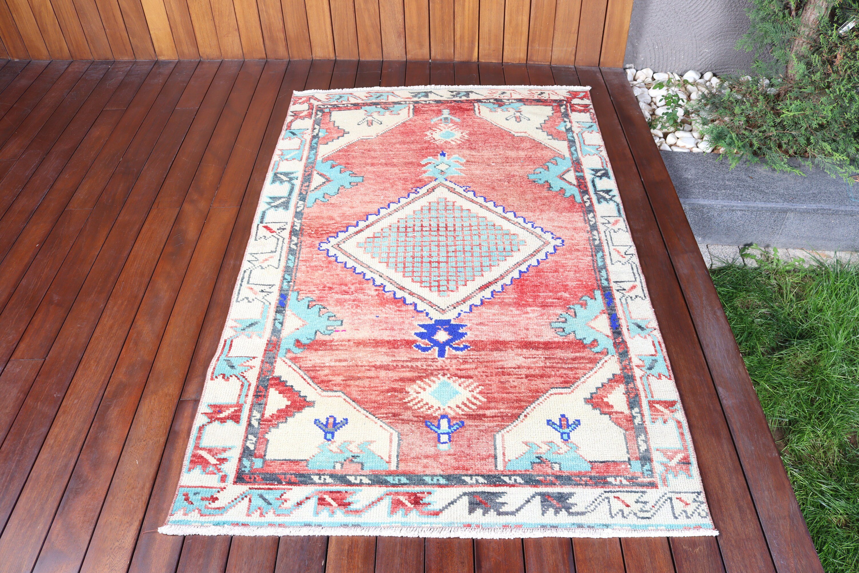 Vintage Rug, Kitchen Rug, Vintage Accent Rug, Boho Rug, Turkish Rug, Exotic Rugs, Red  3.5x5.6 ft Accent Rug, Oushak Rug