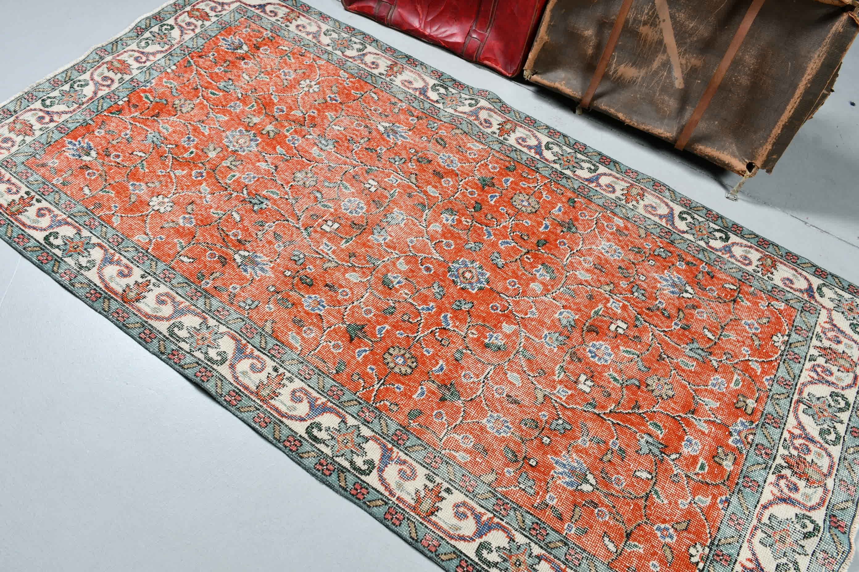 Anatolian Rugs, 3.8x7.3 ft Area Rug, Vintage Rug, Rugs for Dining Room, Living Room Rugs, Turkish Rug, Old Rugs, Orange Floor Rug, Cool Rug
