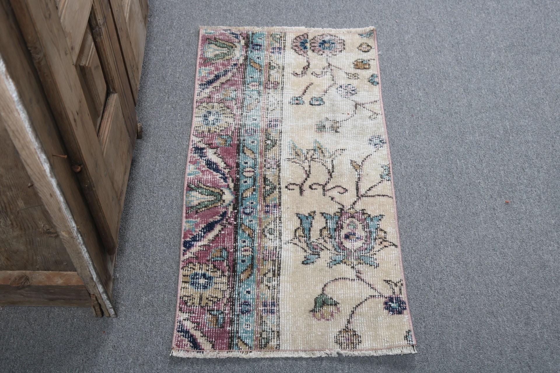 Bath Rugs, Anatolian Rugs, Turkey Rug, Kitchen Rugs, Vintage Rugs, Beige  1.4x2.9 ft Small Rug, Turkish Rug, Floor Rugs