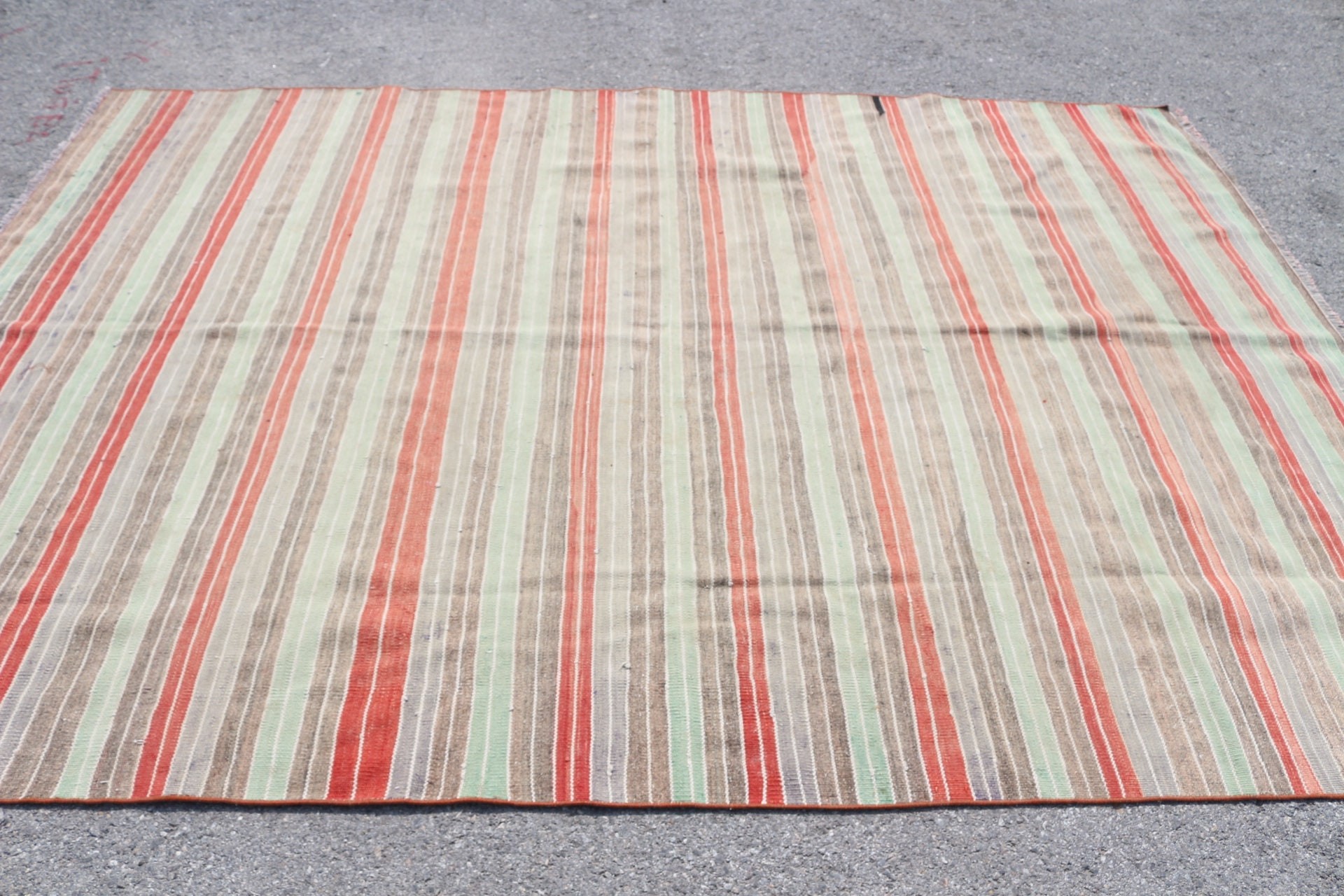 Kilim, Soluk Halı, Oushak Halı, Vintage Halı, 6.6x9.2 ft Büyük Halılar, Yün Halı, Yeşil Oushak Halı, Türk Halısı, Yemek Odası Halıları, Oturma Odası Halısı