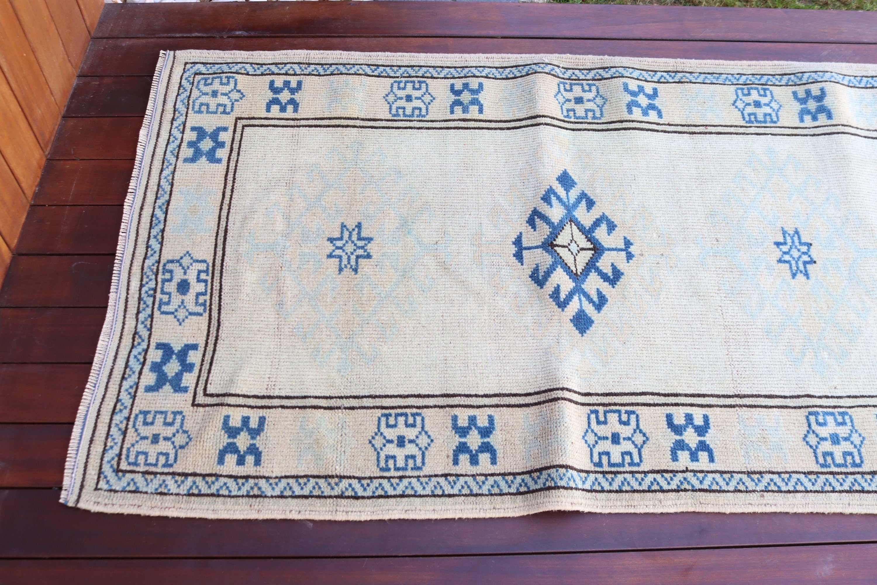 Merdiven Halıları, El Dokuma Halılar, Vintage Halı, Bej El Dokuma Halı, Koridor Halısı, 2.8x9.1 ft Yolluk Halısı, Türk Halıları, Oryantal Halı