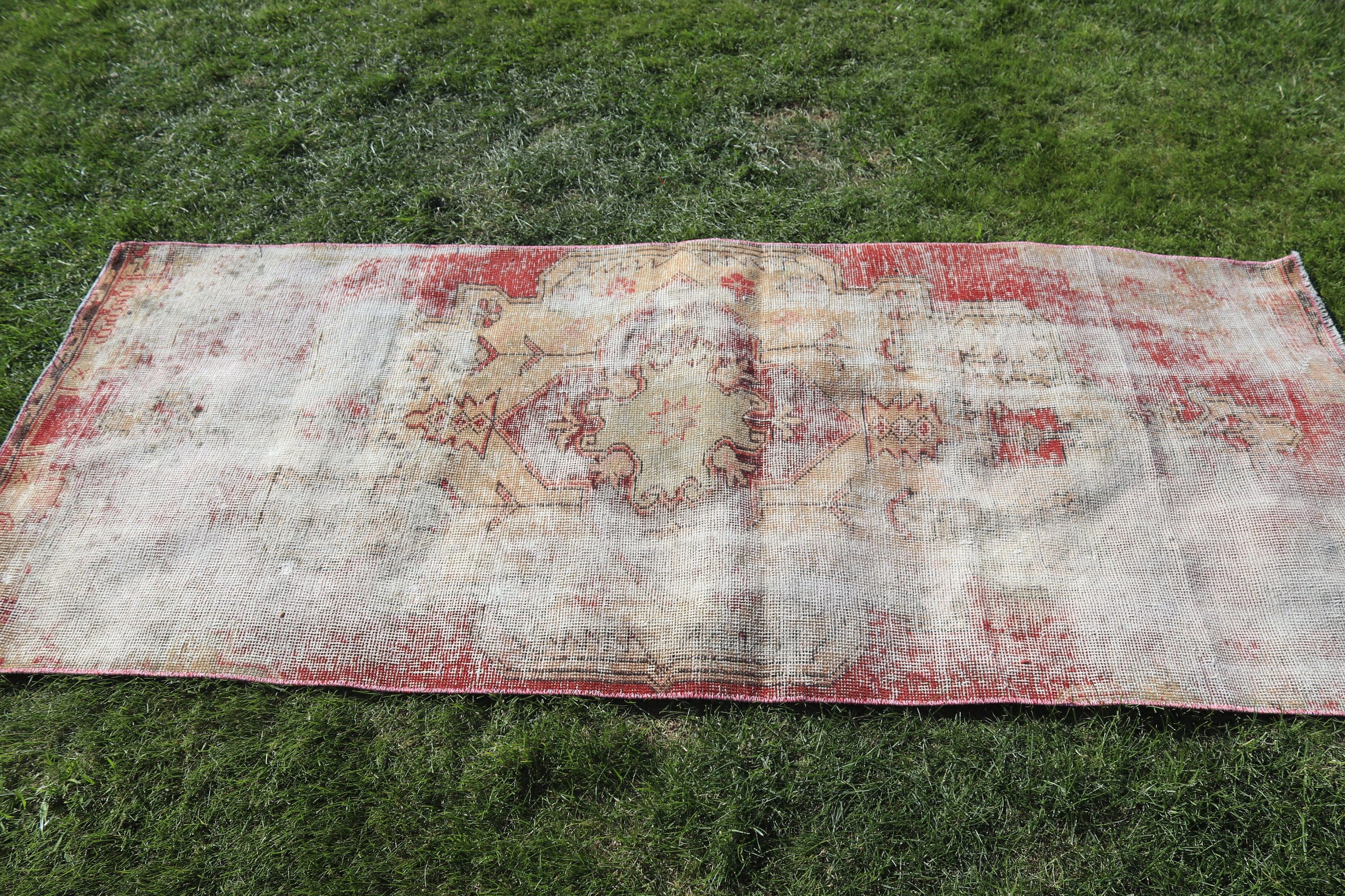 Vintage Halı, Oushak Halı, Bej El Dokuma Halılar, Türk Halıları, Boho Vurgulu Halı, Düz Dokuma Halılar, Dış Mekan Halısı, 3x7 ft Accent Halı, Yatak Odası Halısı