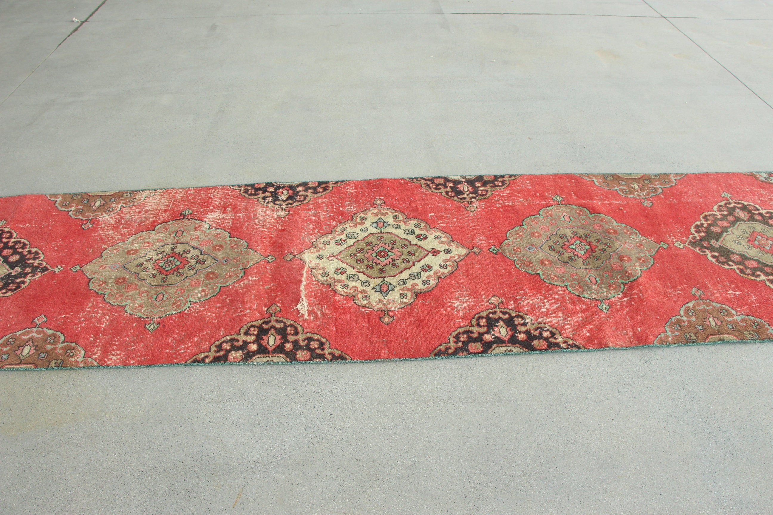 Boho Rug, Turkish Rugs, Cool Rugs, 3x12.5 ft Runner Rug, Vintage Rug, Red Neutral Rug, Rugs for Hallway, Kitchen Rug, Hallway Rugs