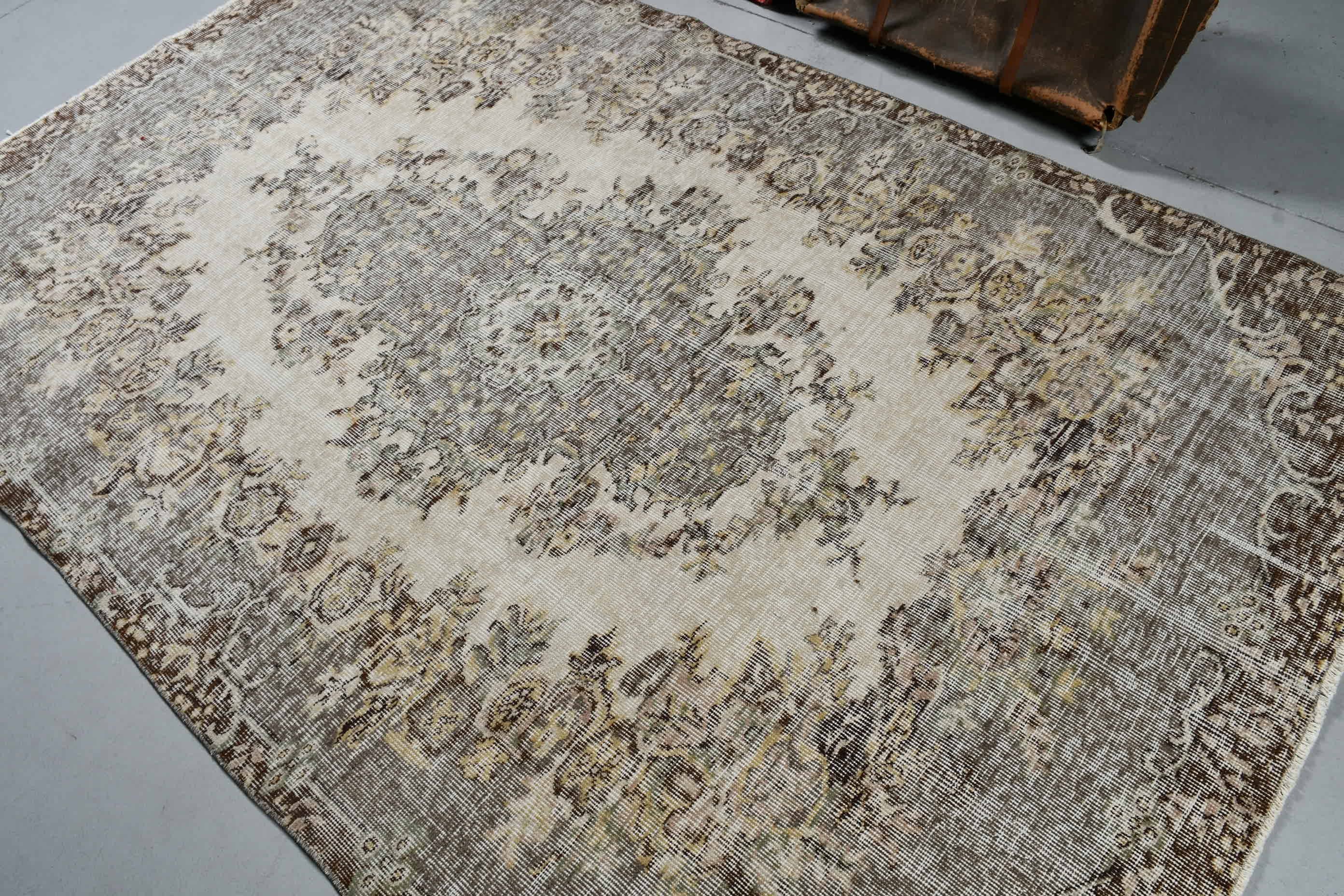 Oriental Rug, Beige  5.2x8.4 ft Large Rug, Turkish Rugs, Floor Rug, Pale Rug, Vintage Rug, Dining Room Rug, Living Room Rugs