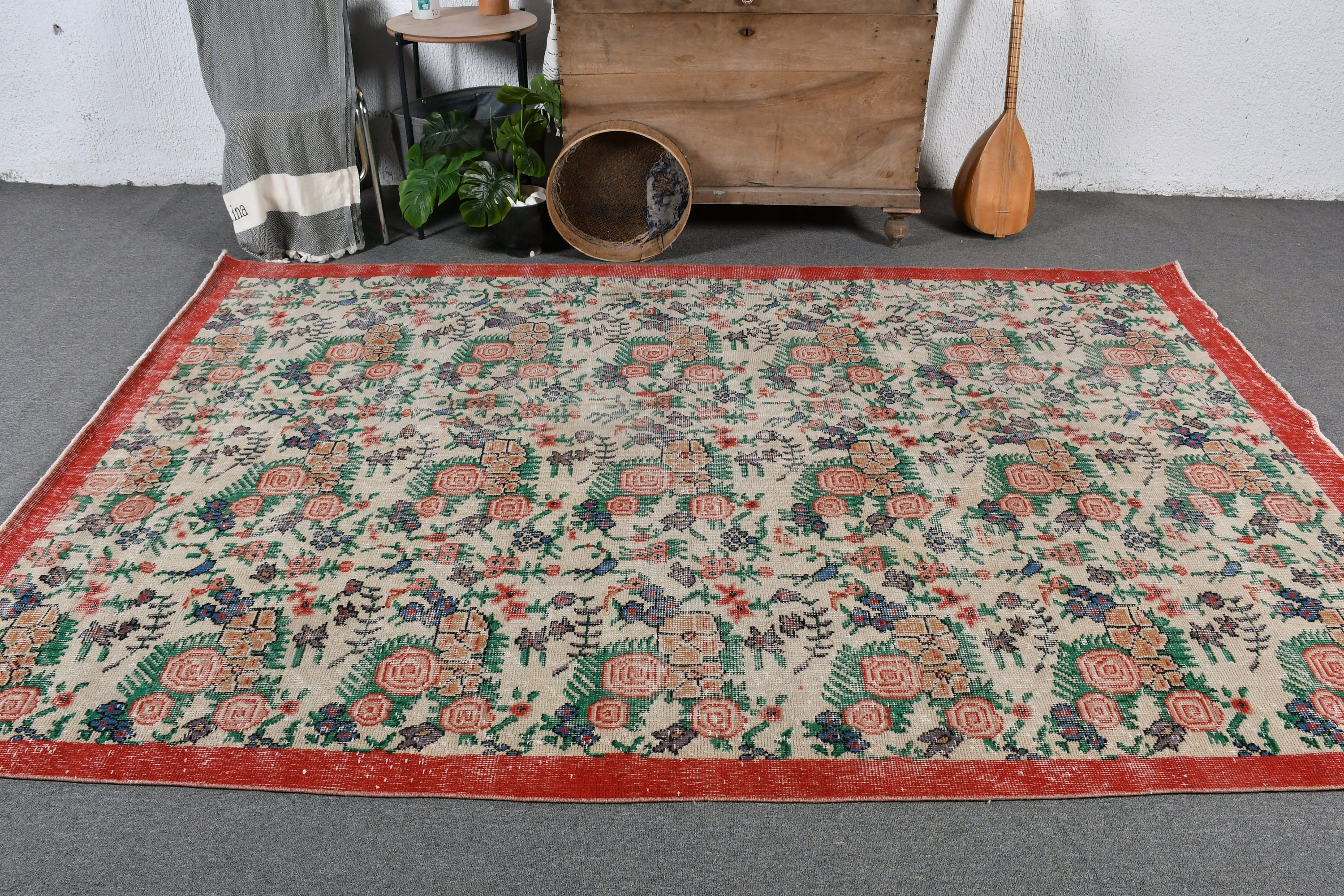 Dorm Rugs, Dining Room Rugs, Oriental Rugs, Turkish Rug, 5.9x9.1 ft Large Rug, Red Home Decor Rug, Bedroom Rug, Vintage Rugs, Moroccan Rug