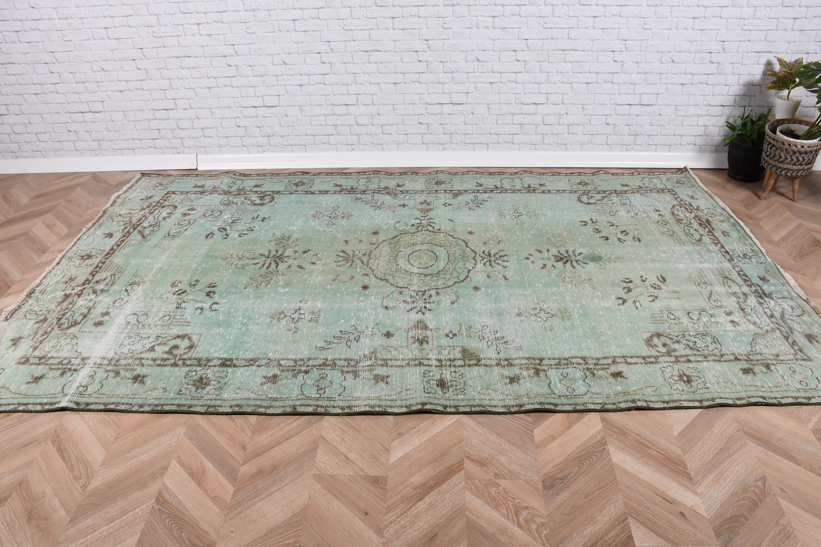 Turkish Rug, Modern Rug, Floor Rugs, 5.7x9.4 ft Large Rug, Vintage Rug, Outdoor Rug, Large Vintage Rugs, Salon Rug, Green Kitchen Rug