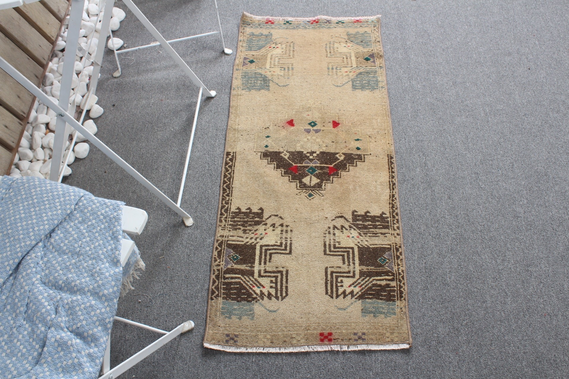 Beige Kitchen Rug, Floor Rugs, Moroccan Rug, Entry Rug, Turkish Rug, Nursery Rug, Vintage Rug, Rugs for Kitchen, 1.5x3.7 ft Small Rug