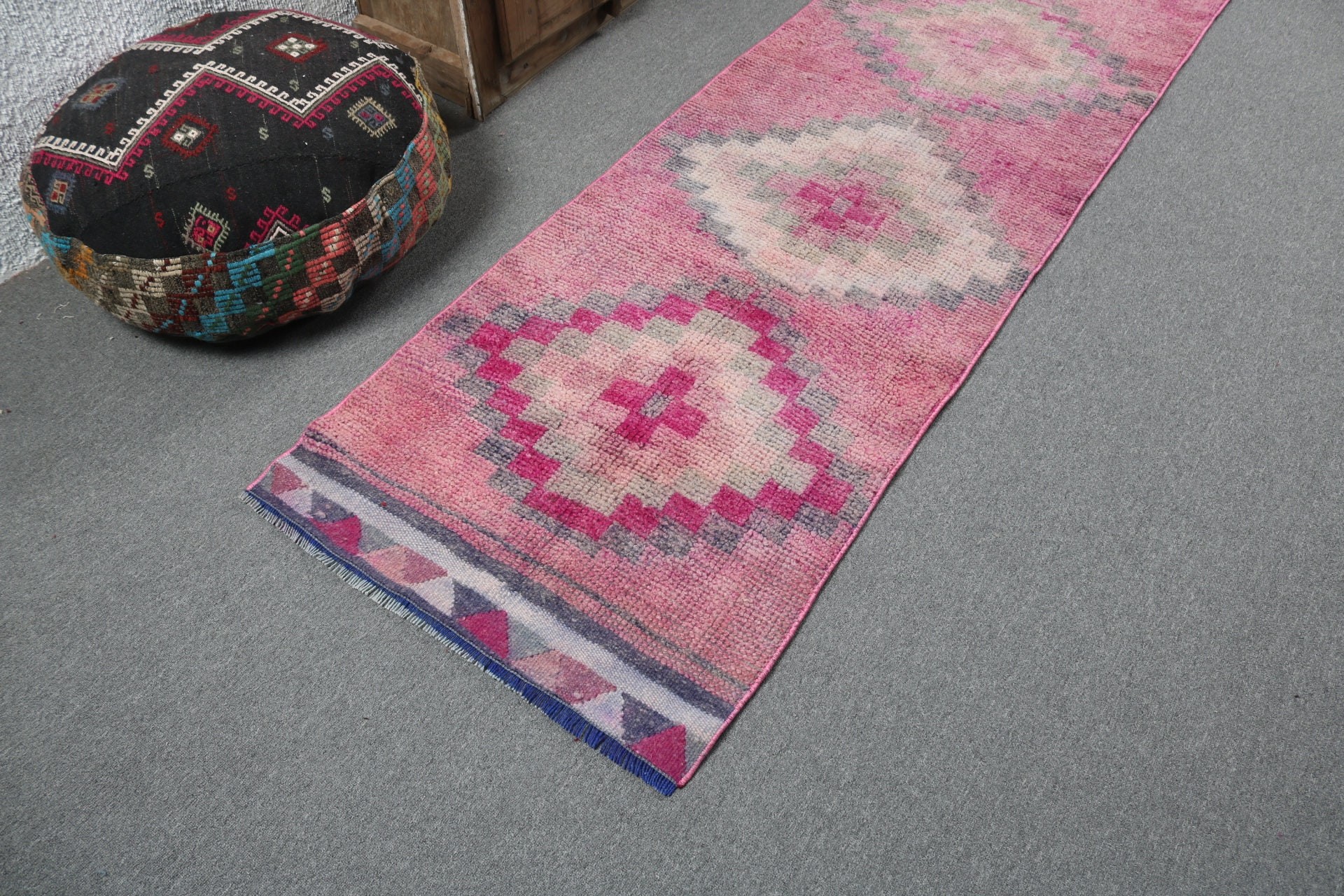 Lüks Halı, Merdiven Halısı, Türk Halıları, 2.5x11.5 ft Runner Halısı, Vintage Halı, Pembe Oushak Halısı, Düz Dokuma Halısı, Koridor Halıları, Ev Dekorasyonu Halısı